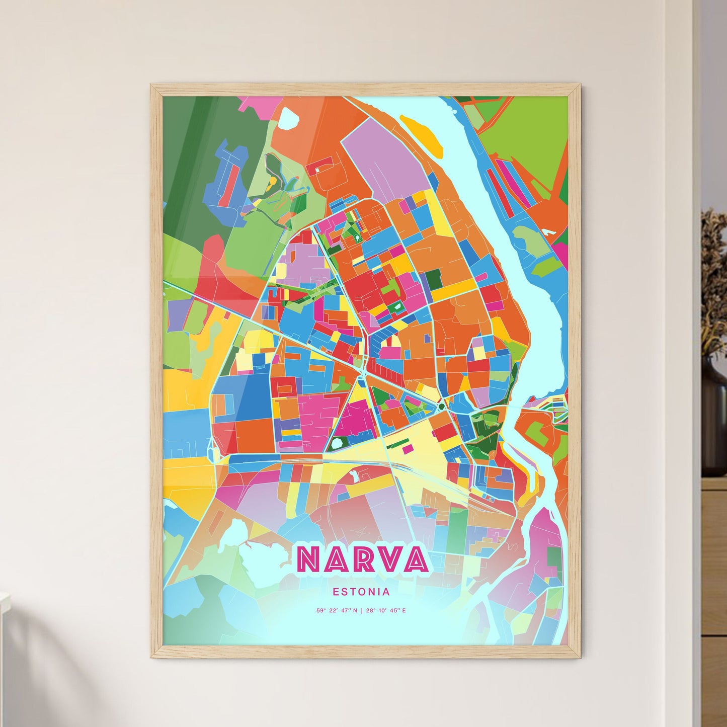 Colorful NARVA ESTONIA Fine Art Map Crazy Colors