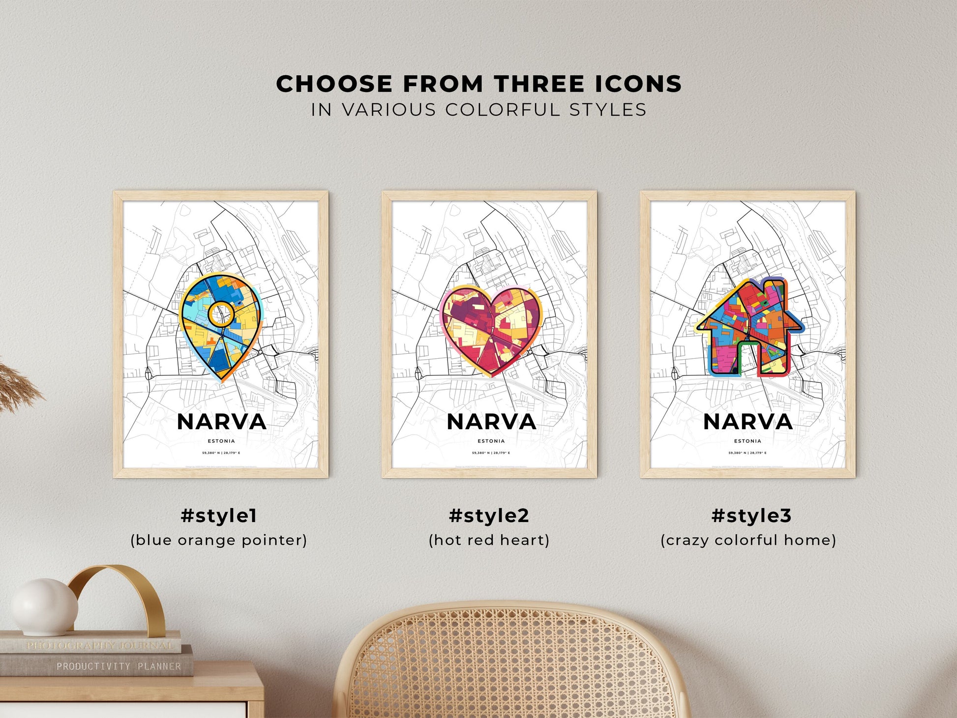 Narva Estonia maps with colorful icons