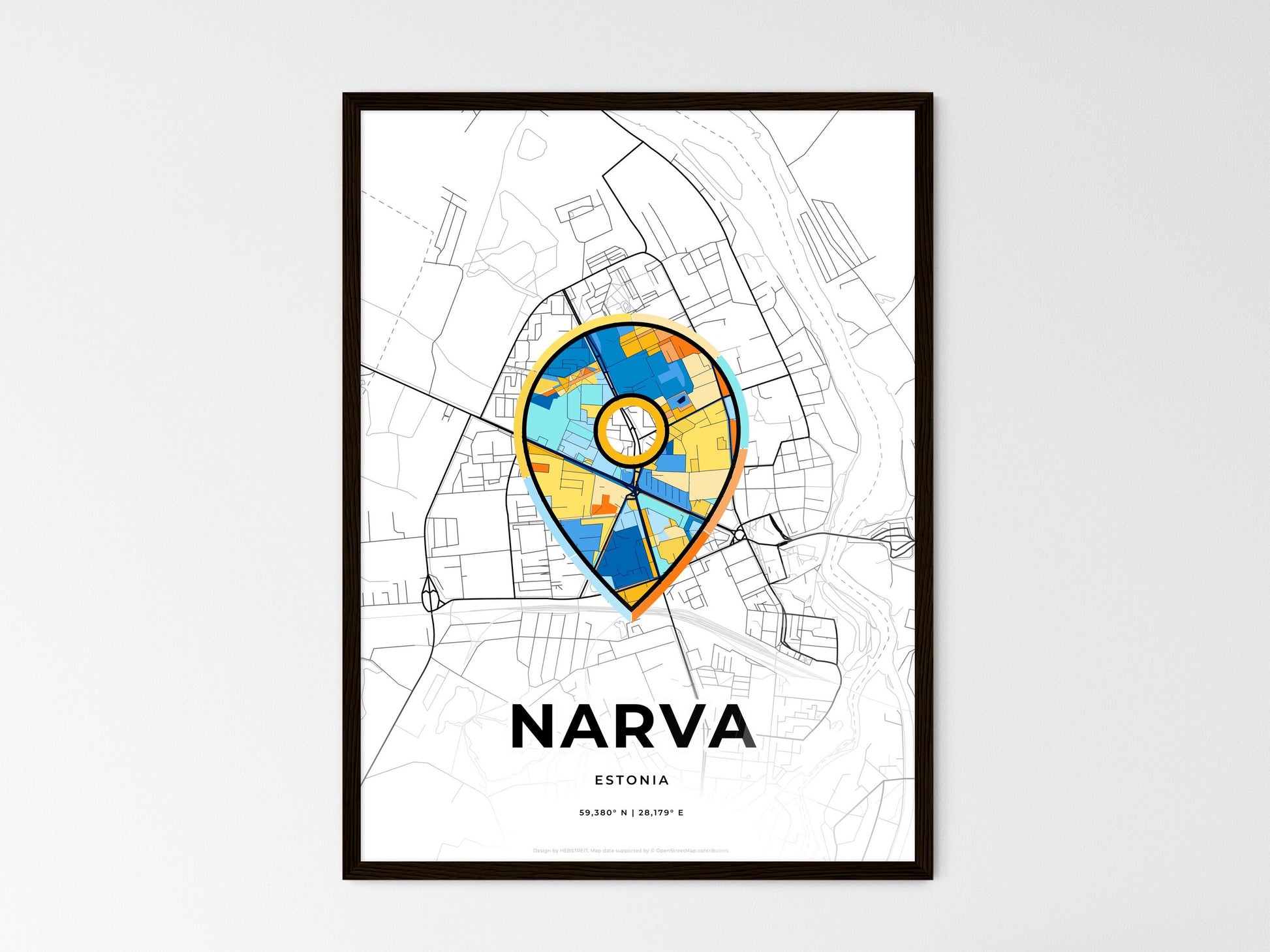 Narva Estonia wedding art map with pointer icon