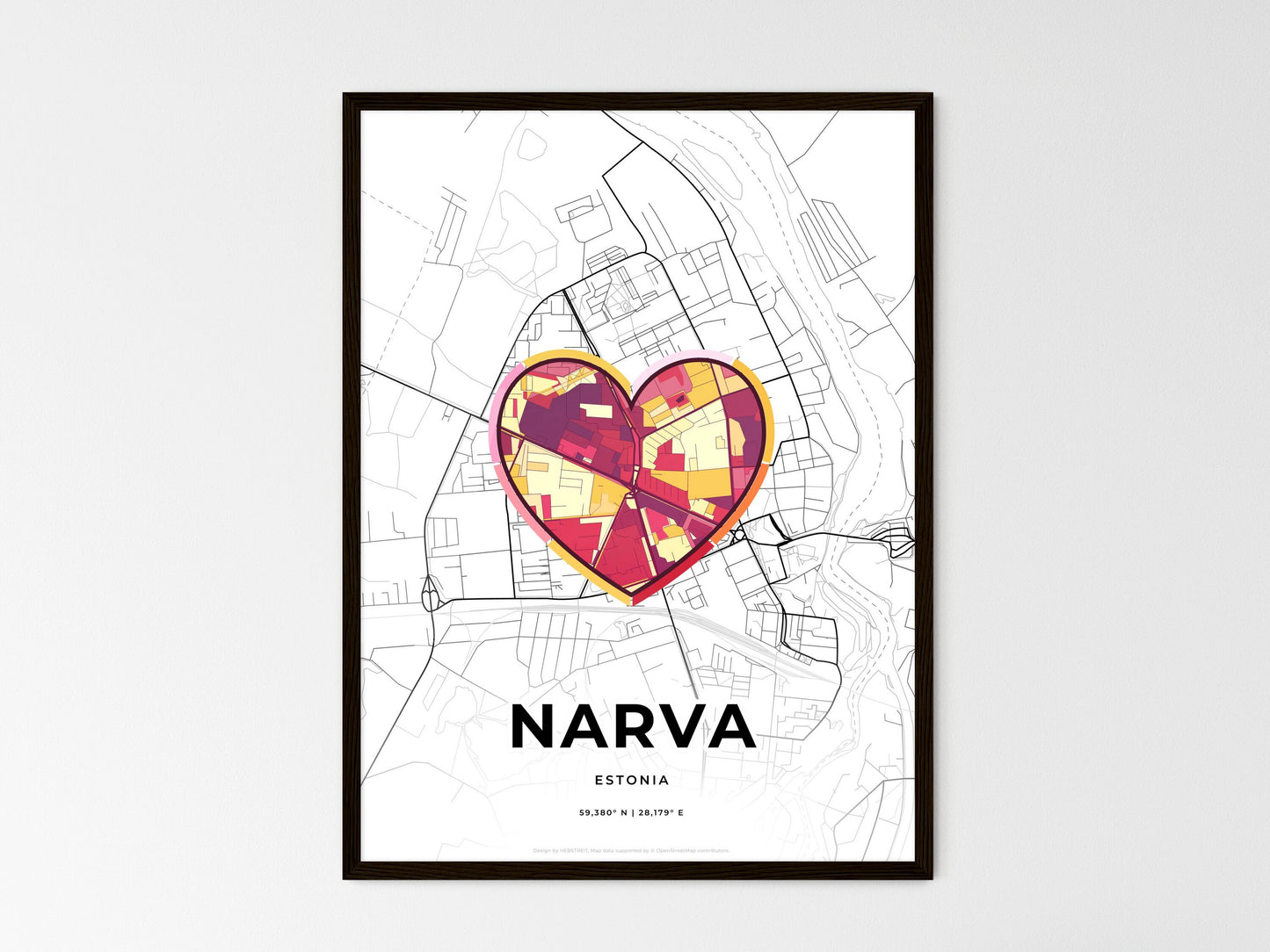 Narva Estonia wedding art map with heart icon