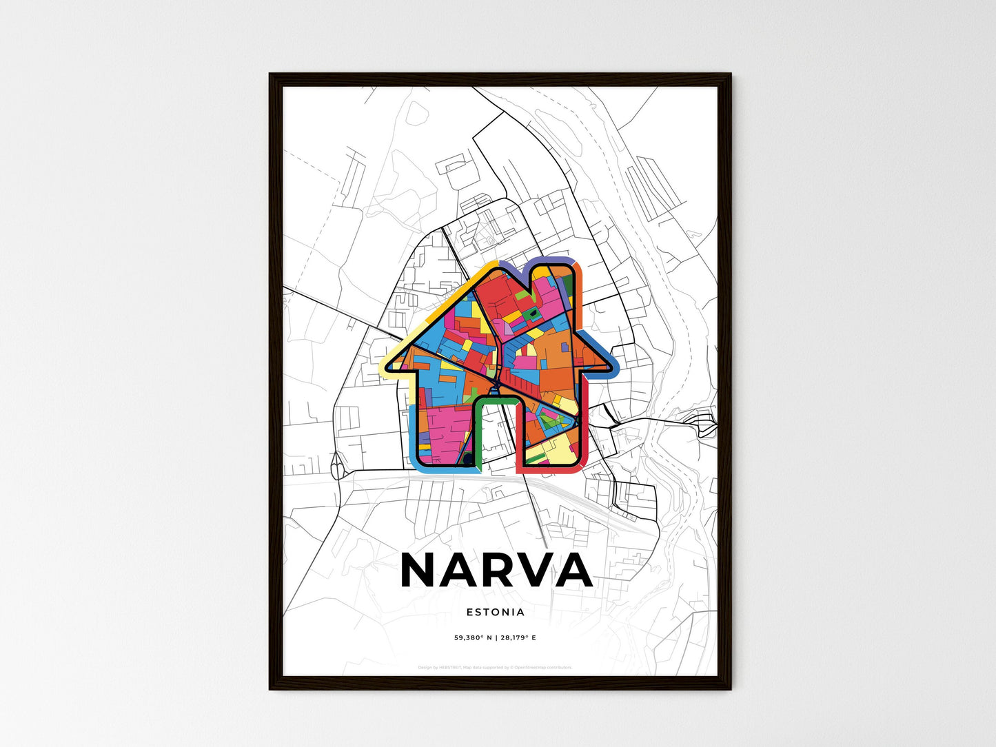 Narva Estonia wedding art map with home icon