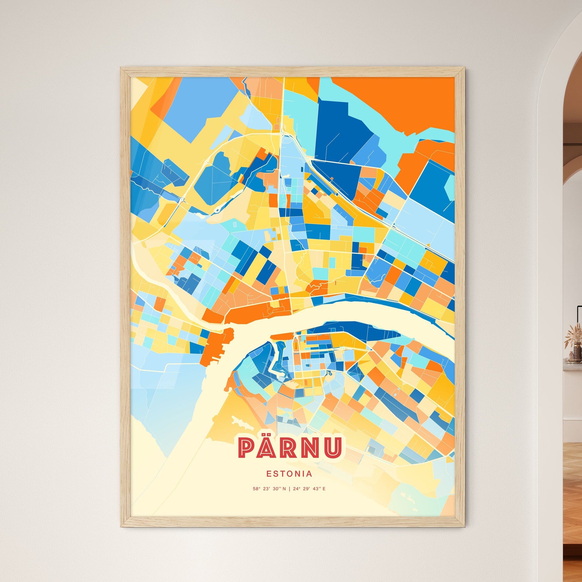 Colorful PÄRNU ESTONIA Fine Art Map Blue Orange