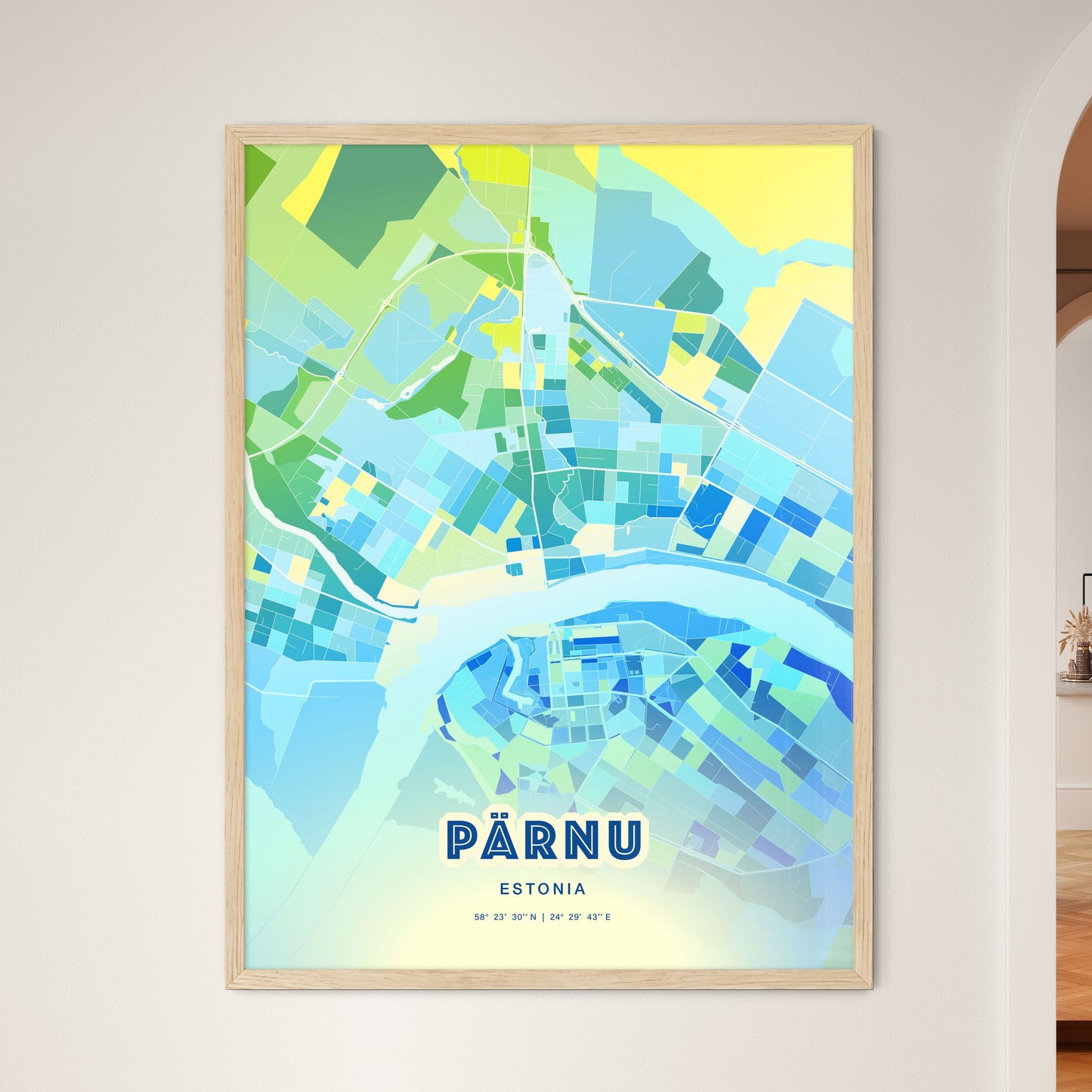 Colorful PÄRNU ESTONIA Fine Art Map Cool Blue