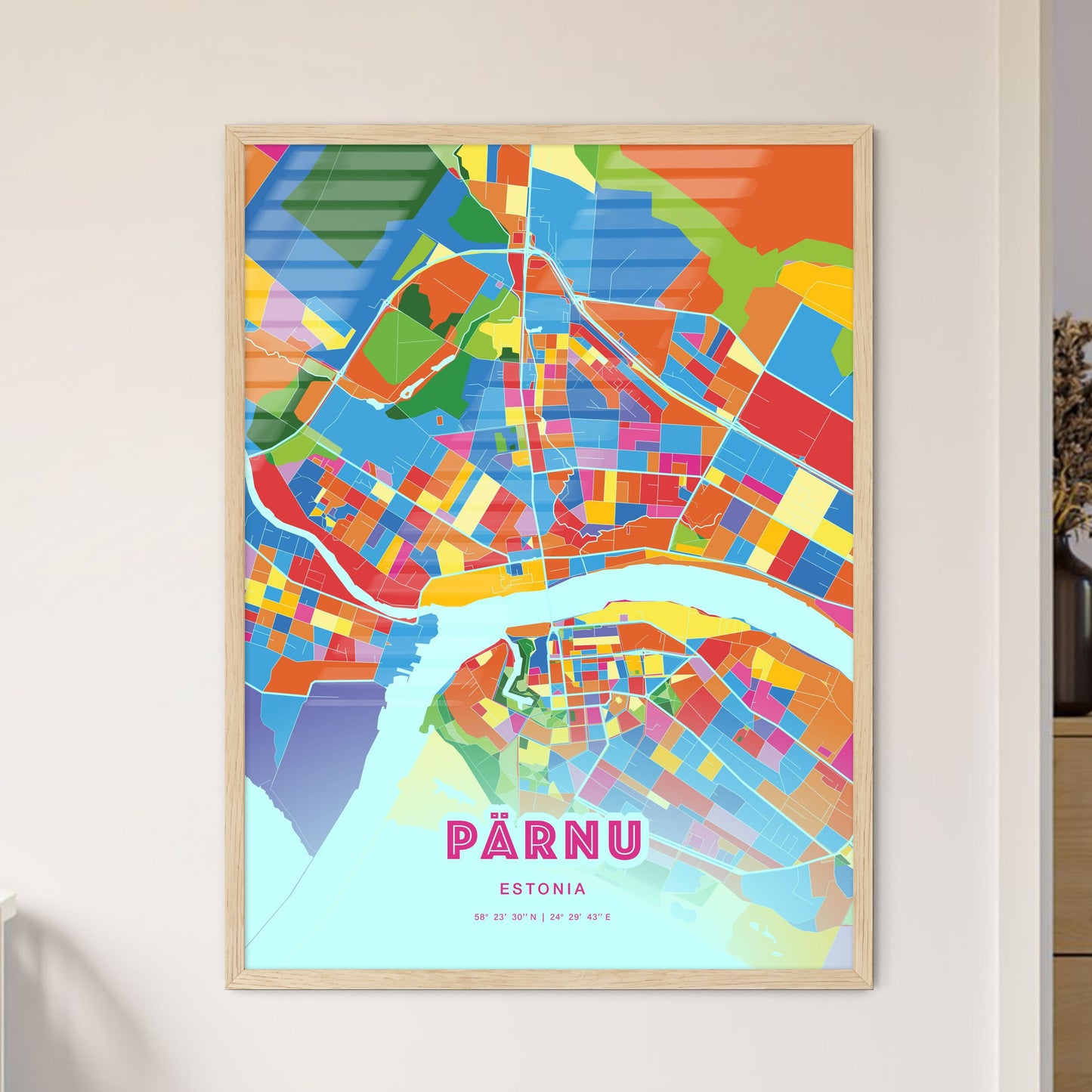 Colorful PÄRNU ESTONIA Fine Art Map Crazy Colors