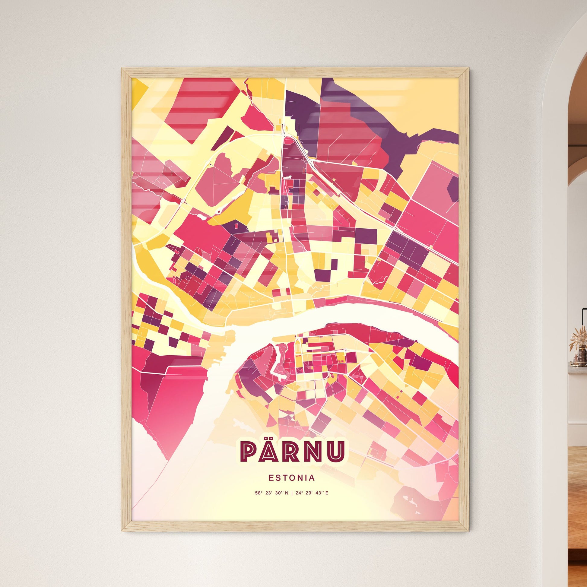 Colorful PÄRNU ESTONIA Fine Art Map Hot Red