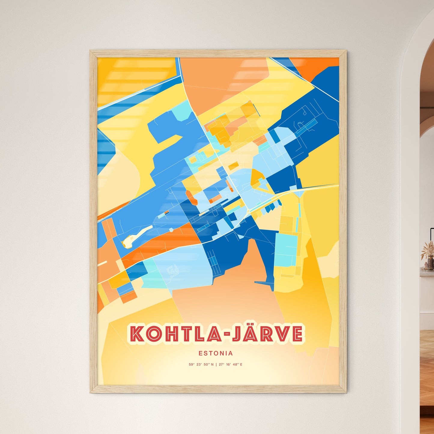 Colorful KOHTLA-JÄRVE ESTONIA Fine Art Map Blue Orange