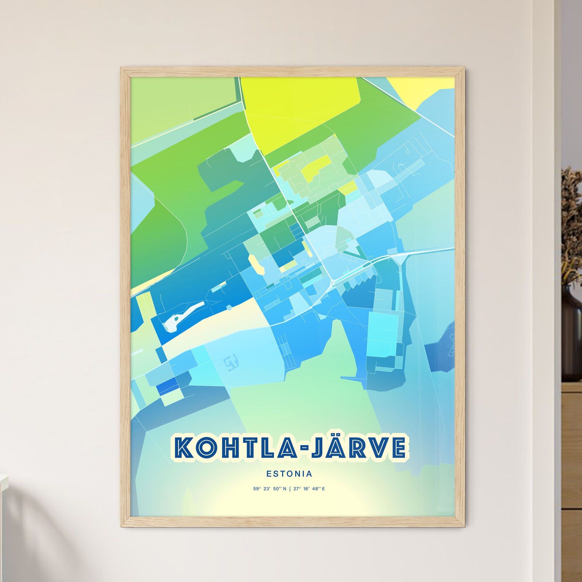 Colorful KOHTLA-JÄRVE ESTONIA Fine Art Map Cool Blue