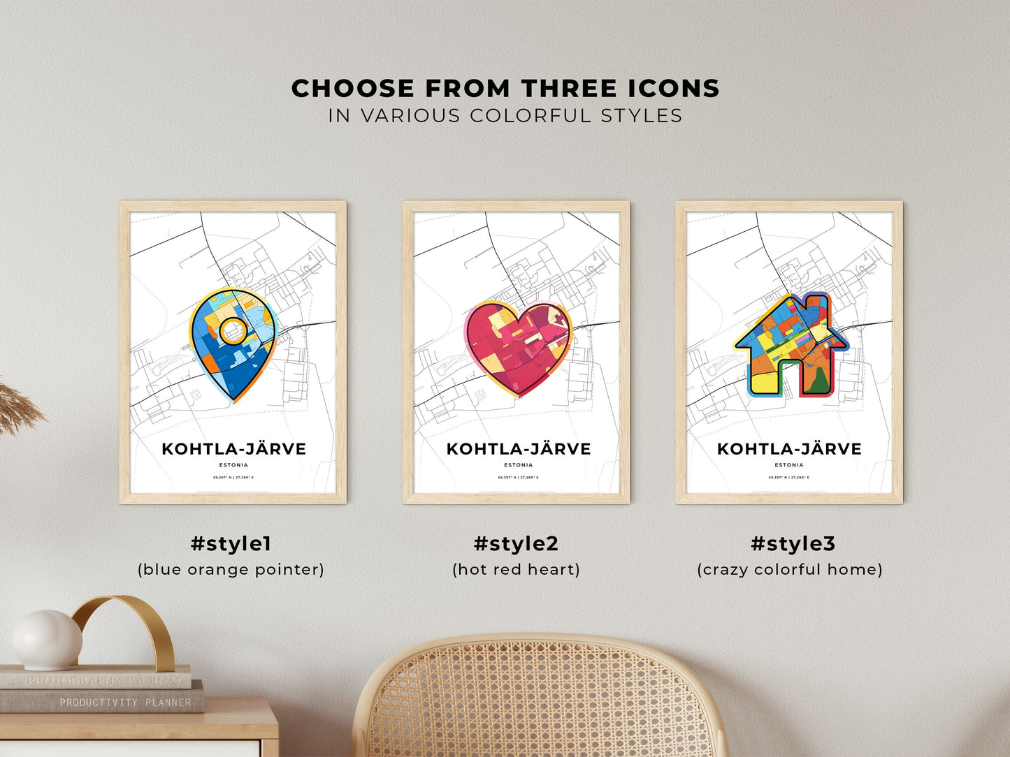 Kohtla-Järve Estonia maps with colorful icons