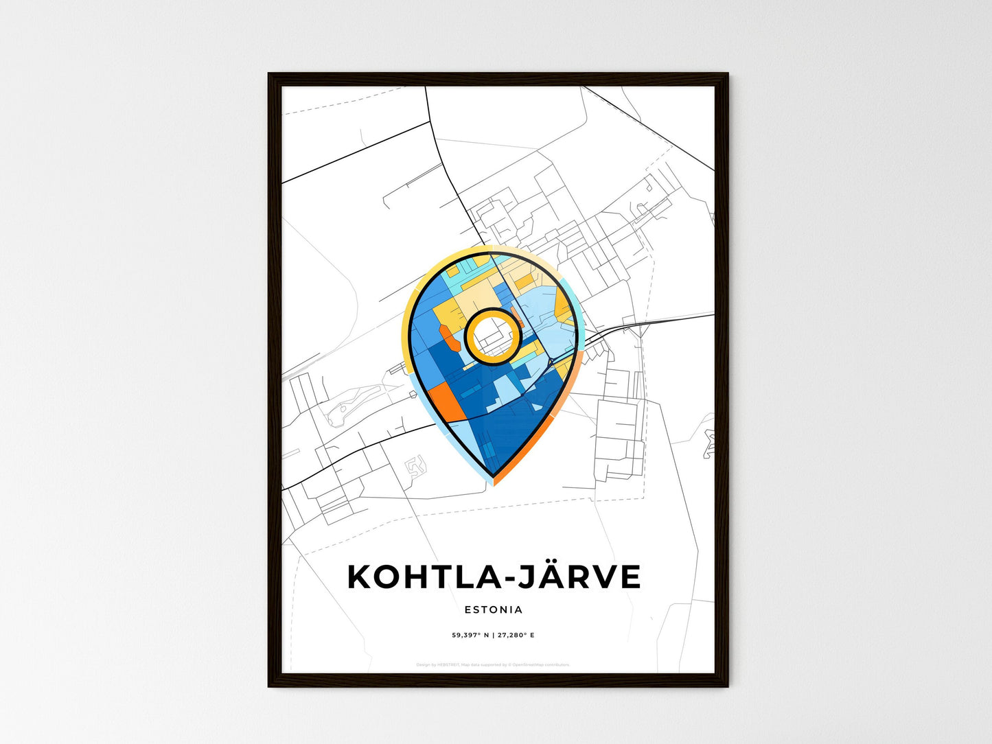 Kohtla-Järve Estonia wedding art map with pointer icon