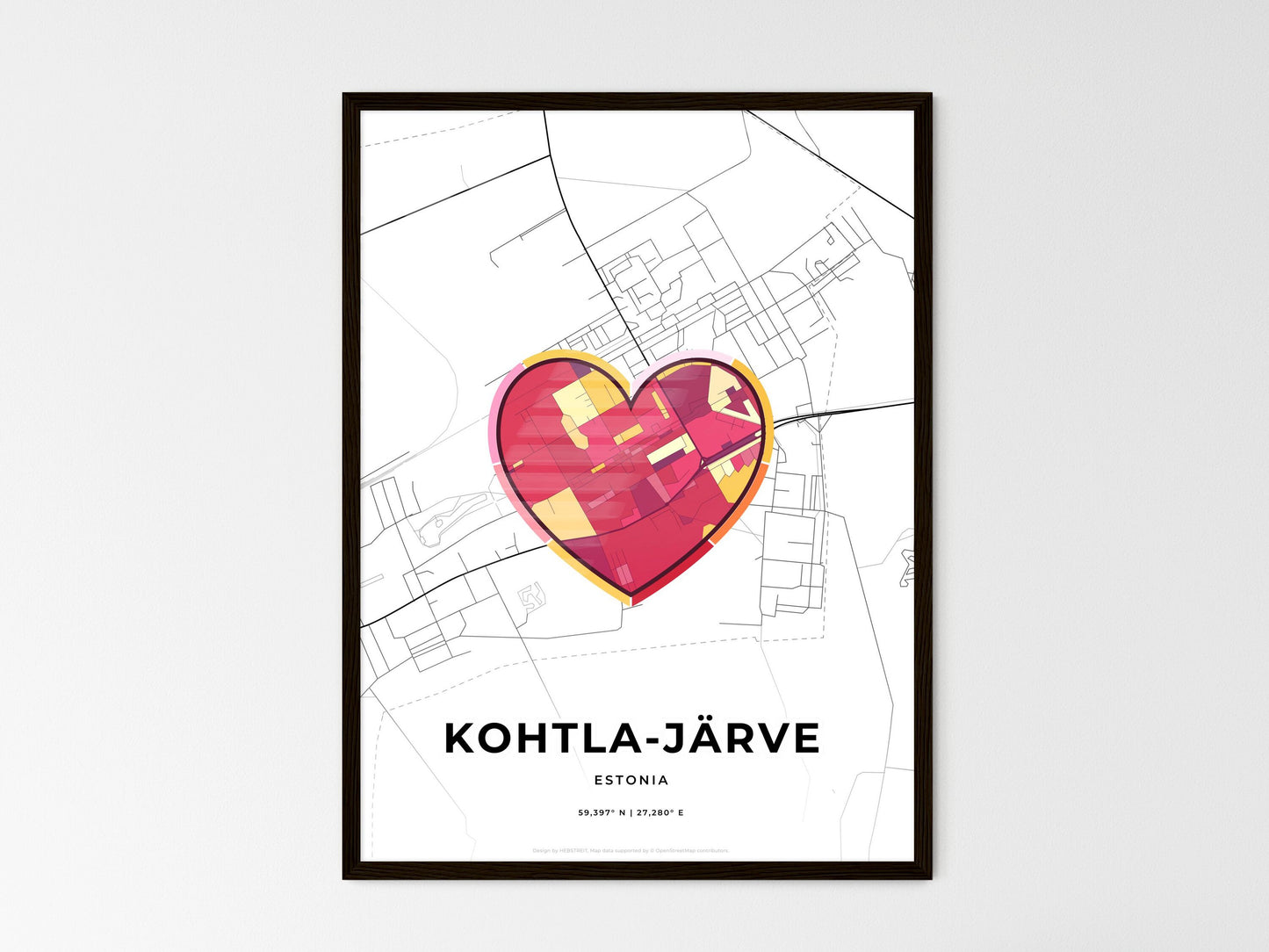 Kohtla-Järve Estonia wedding art map with heart icon