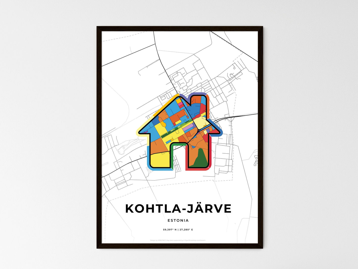 Kohtla-Järve Estonia wedding art map with home icon