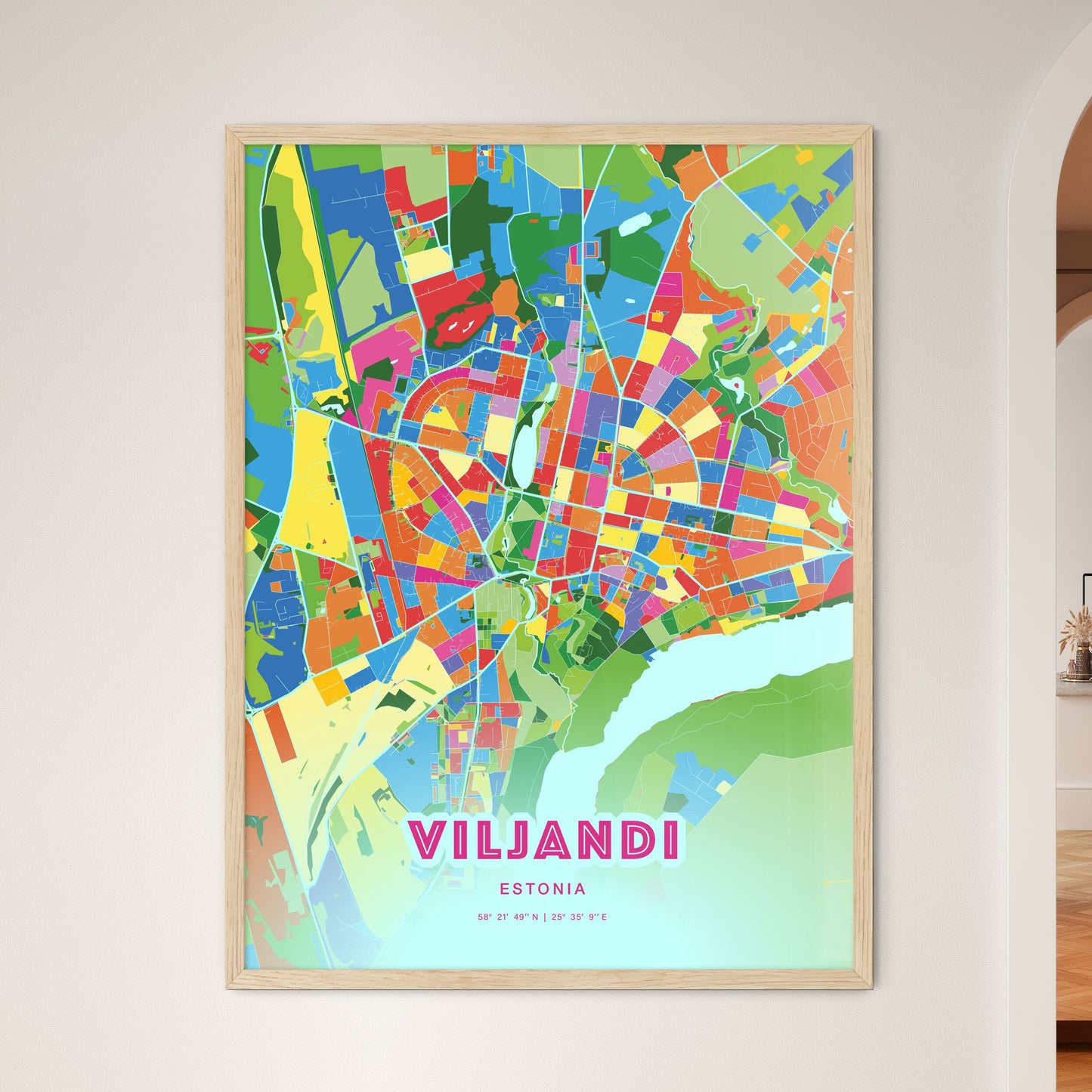 Colorful VILJANDI ESTONIA Fine Art Map Crazy Colors