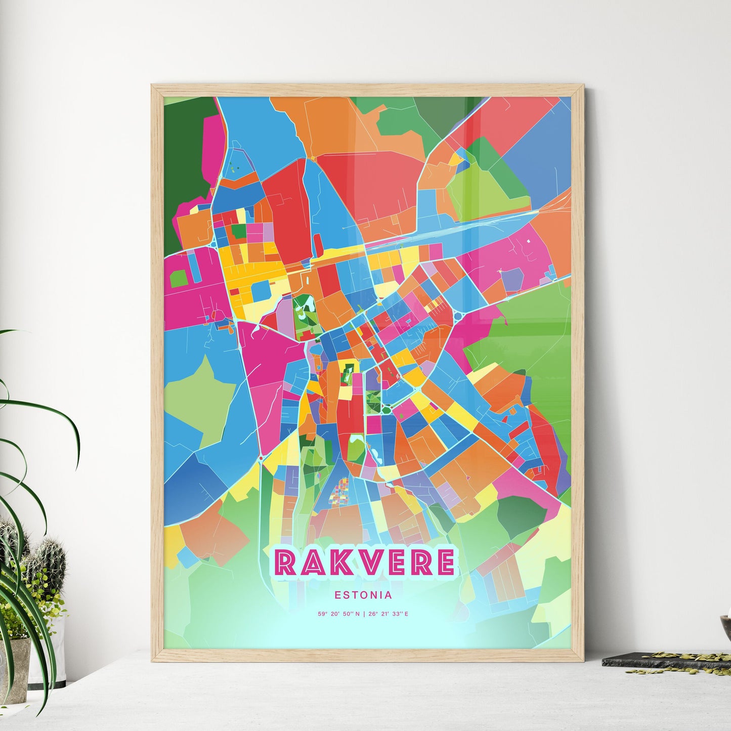 Colorful RAKVERE ESTONIA Fine Art Map Crazy Colors