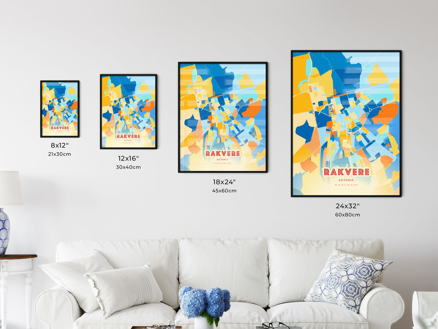 Colorful RAKVERE ESTONIA Fine Art Map Blue Orange