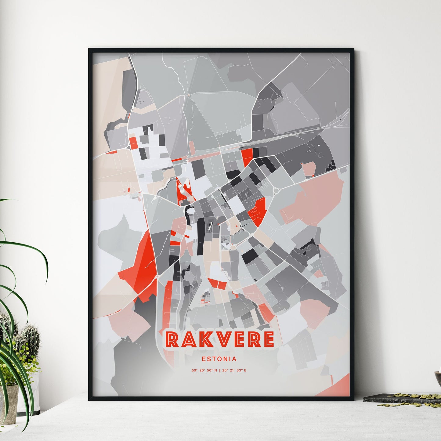 Colorful RAKVERE ESTONIA Fine Art Map Modern