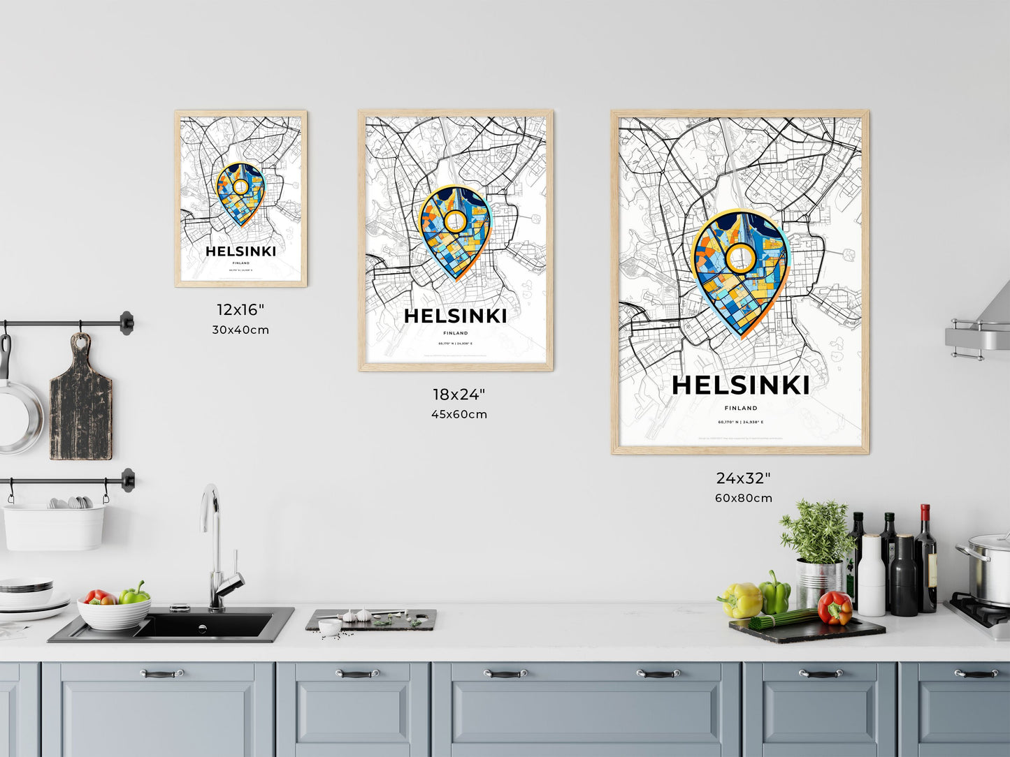 Helsinki Finland art map size chart