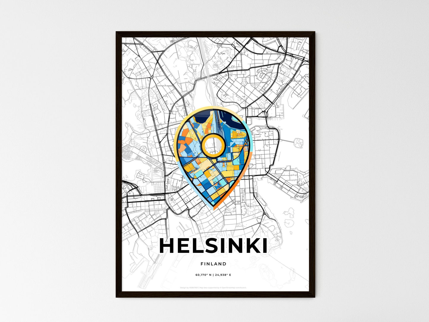 Helsinki Finland wedding art map with pointer icon