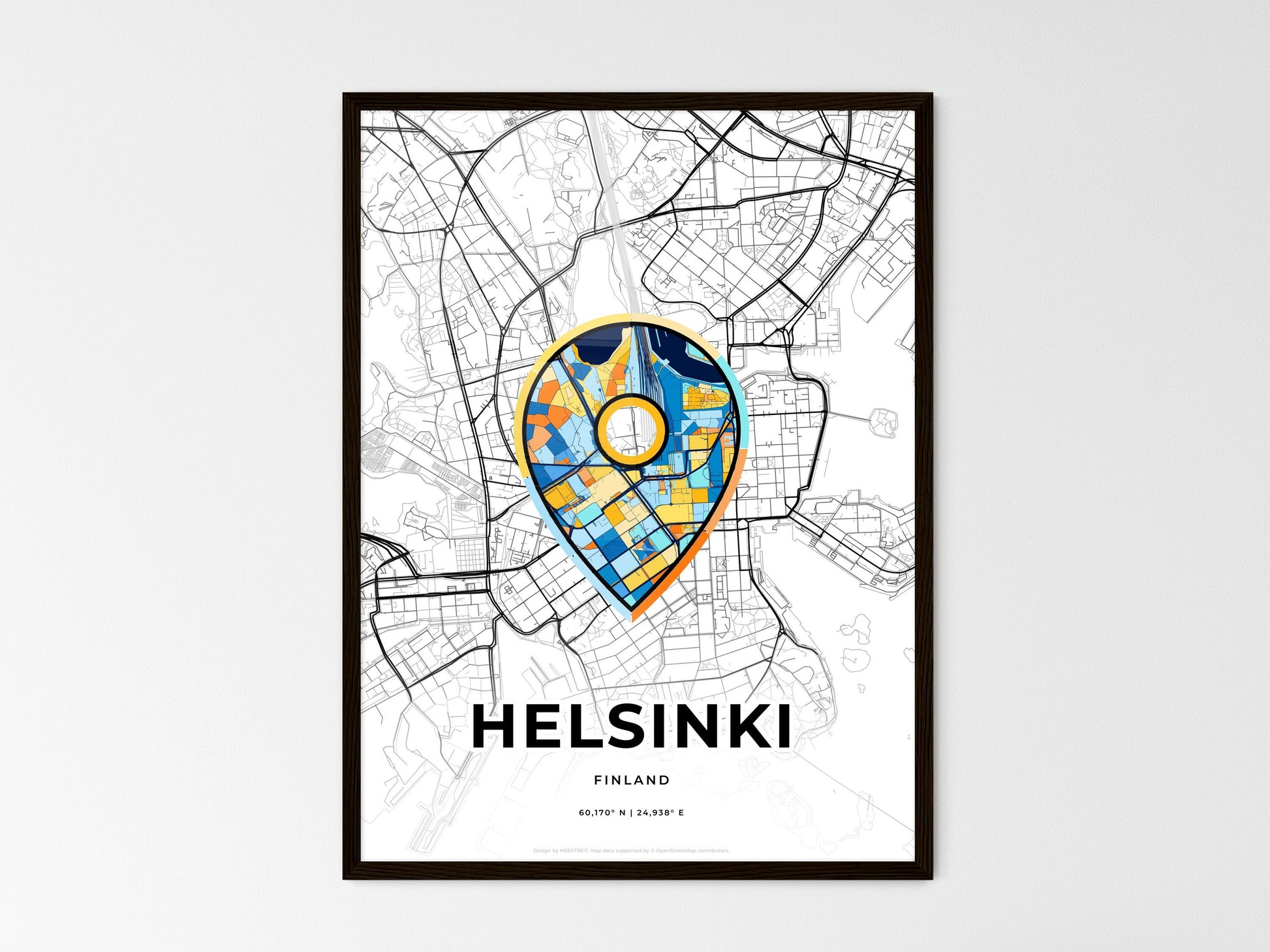 Helsinki Finland wedding art map with pointer icon
