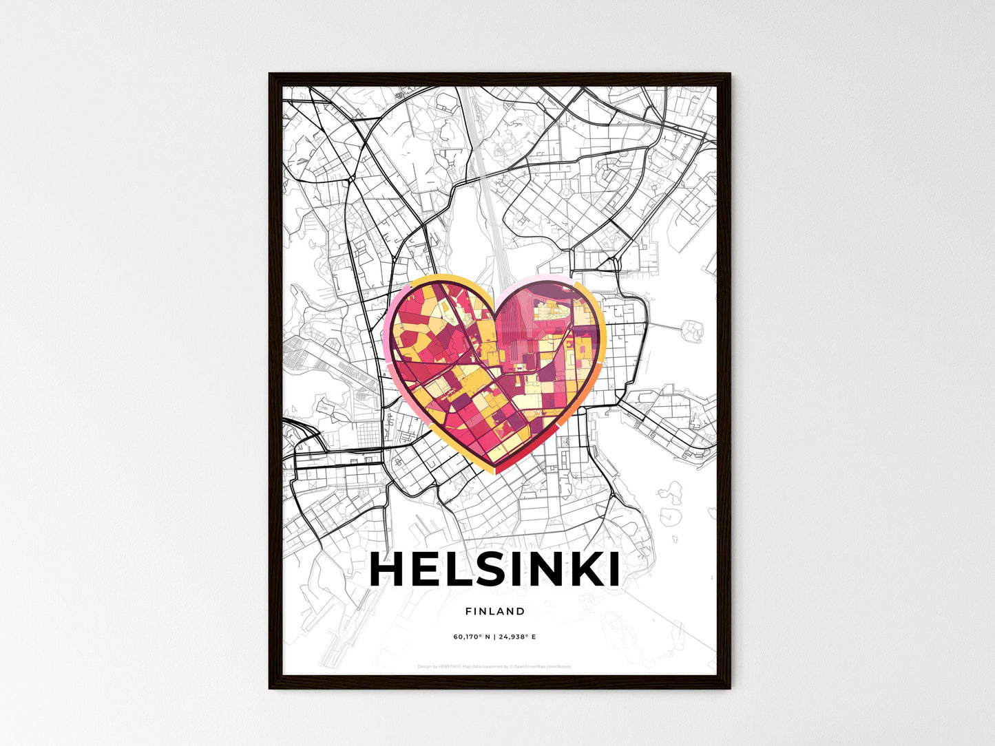 Helsinki Finland wedding art map with heart icon