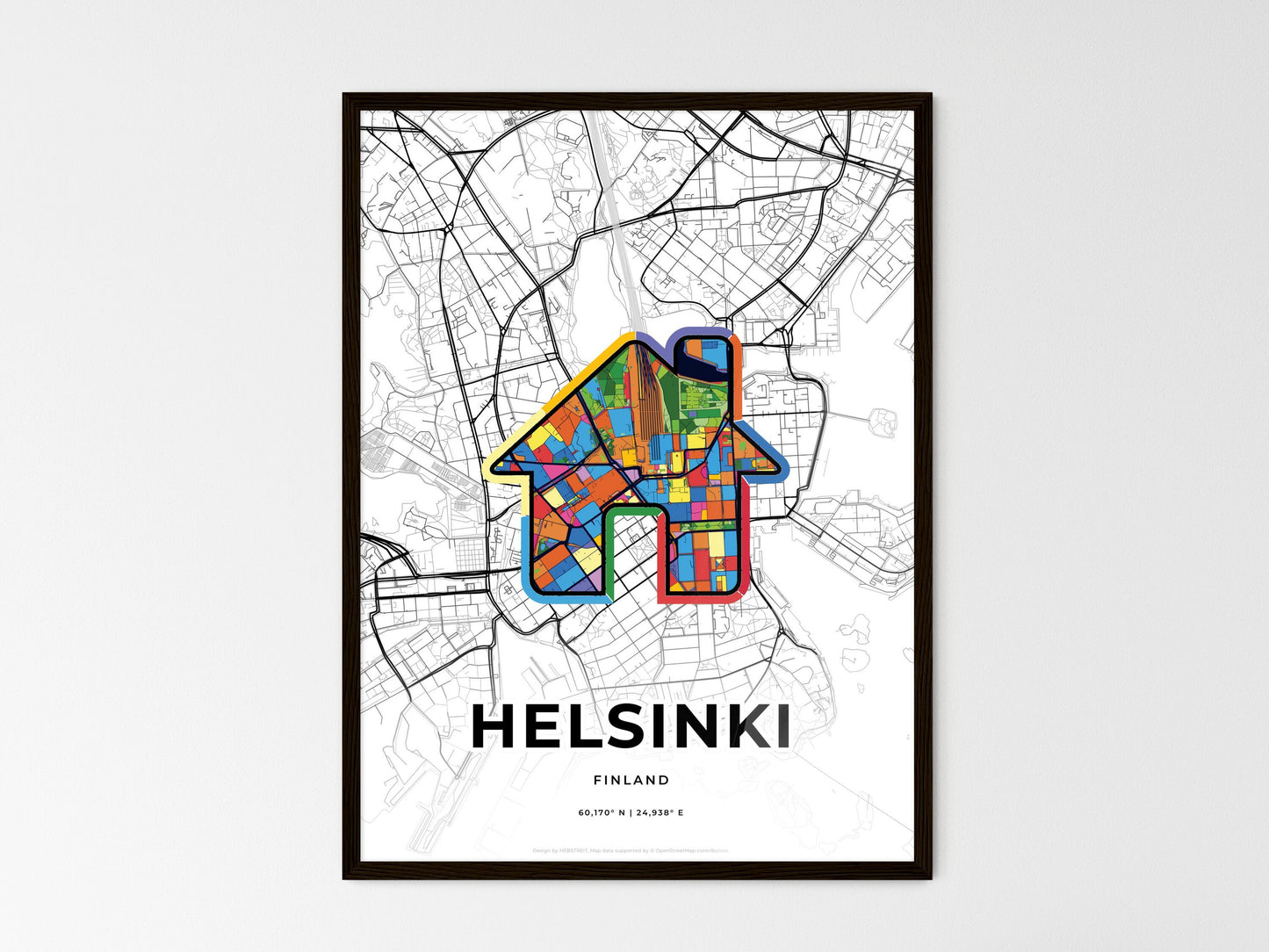 Helsinki Finland wedding art map with home icon
