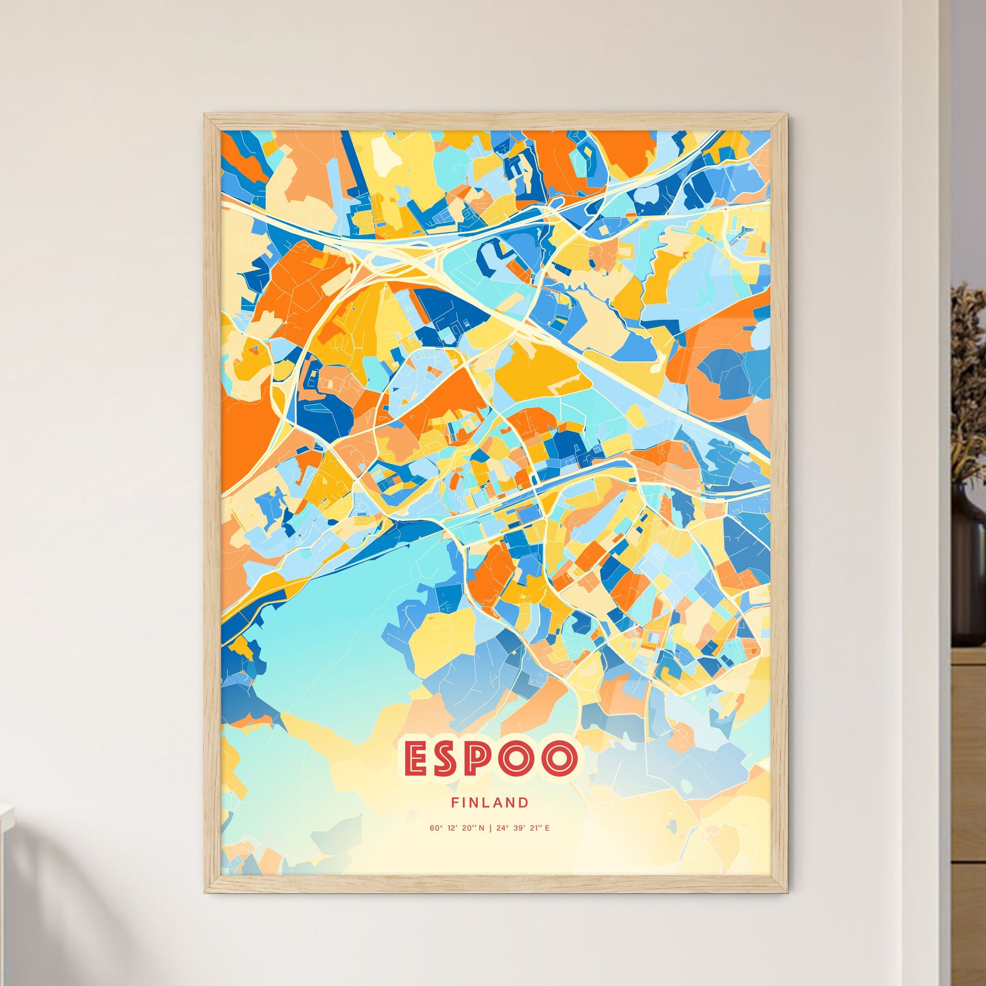 Colorful ESPOO FINLAND Fine Art Map Blue Orange