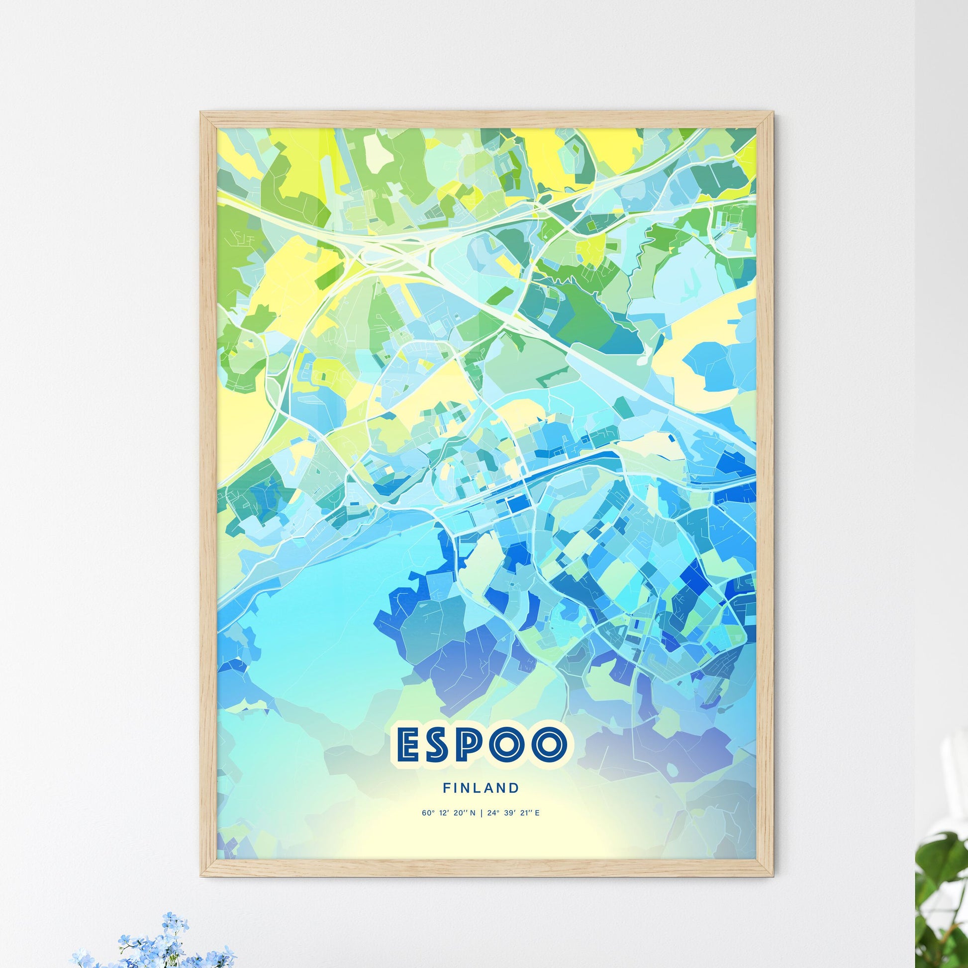 Colorful ESPOO FINLAND Fine Art Map Cool Blue