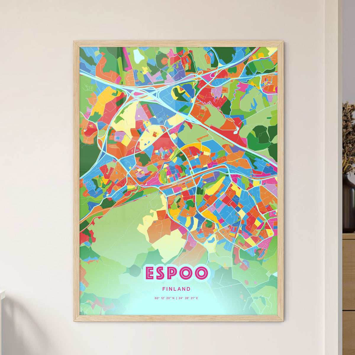 Colorful ESPOO FINLAND Fine Art Map Crazy Colors