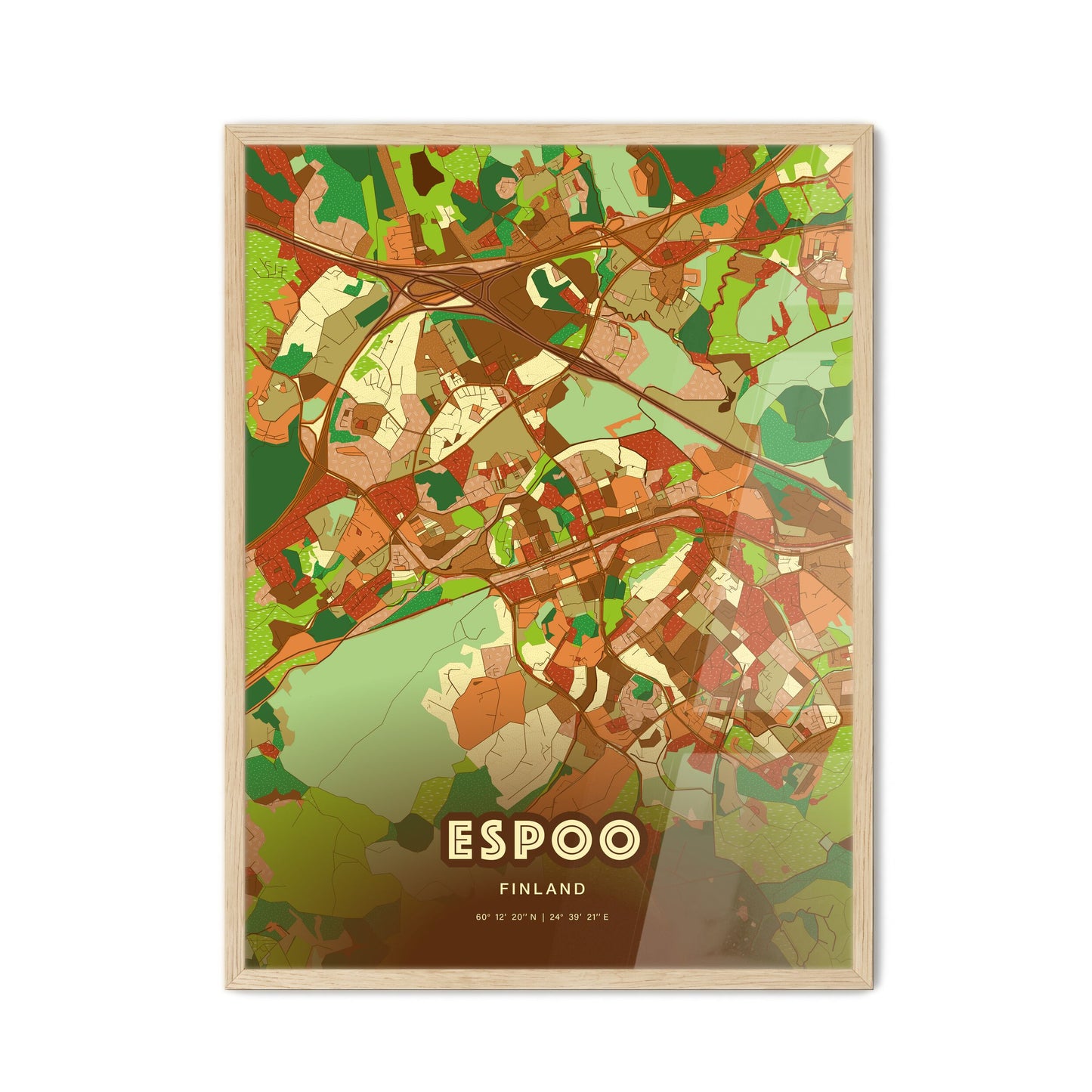 Colorful ESPOO FINLAND Fine Art Map Farmhouse