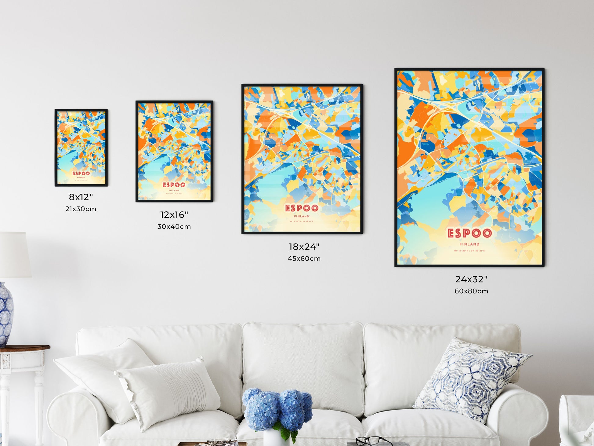 Colorful ESPOO FINLAND Fine Art Map Blue Orange