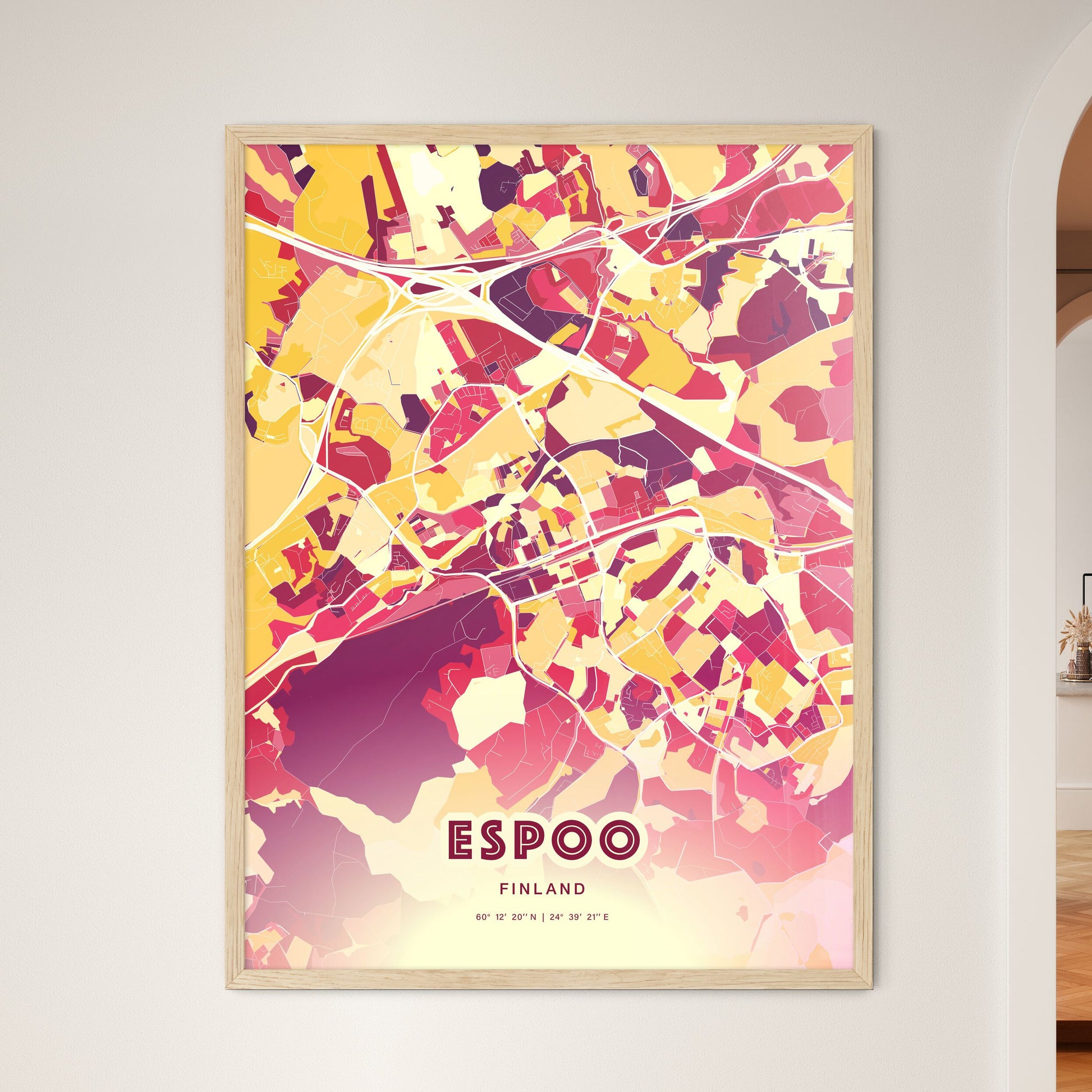 Colorful ESPOO FINLAND Fine Art Map Hot Red