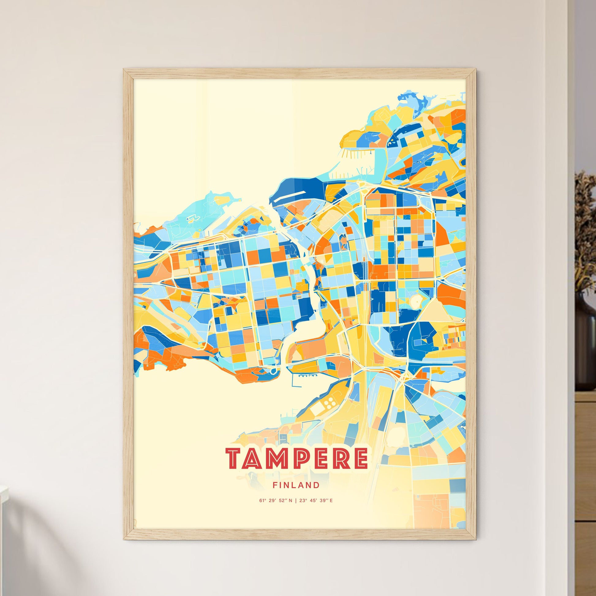 Colorful Tampere Finland Fine Art Map Blue Orange