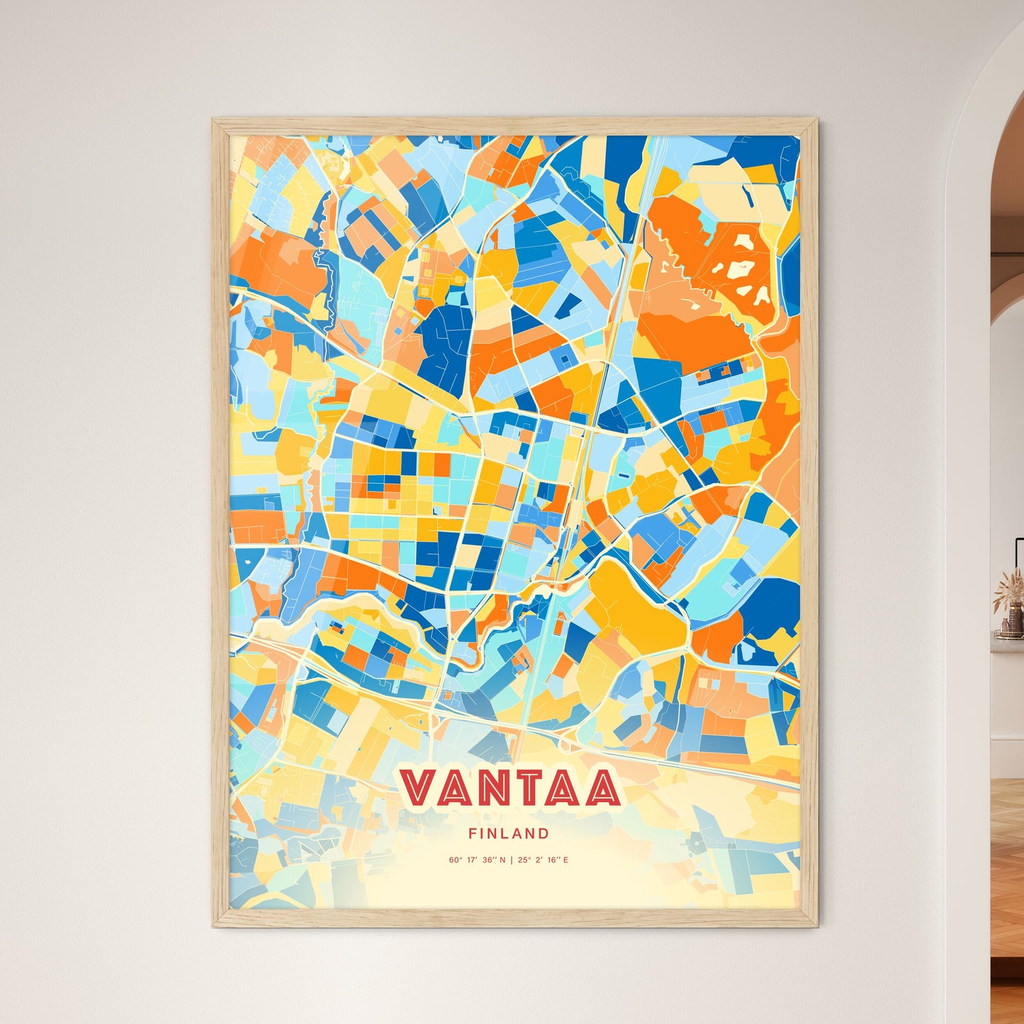 Colorful VANTAA FINLAND Fine Art Map Blue Orange