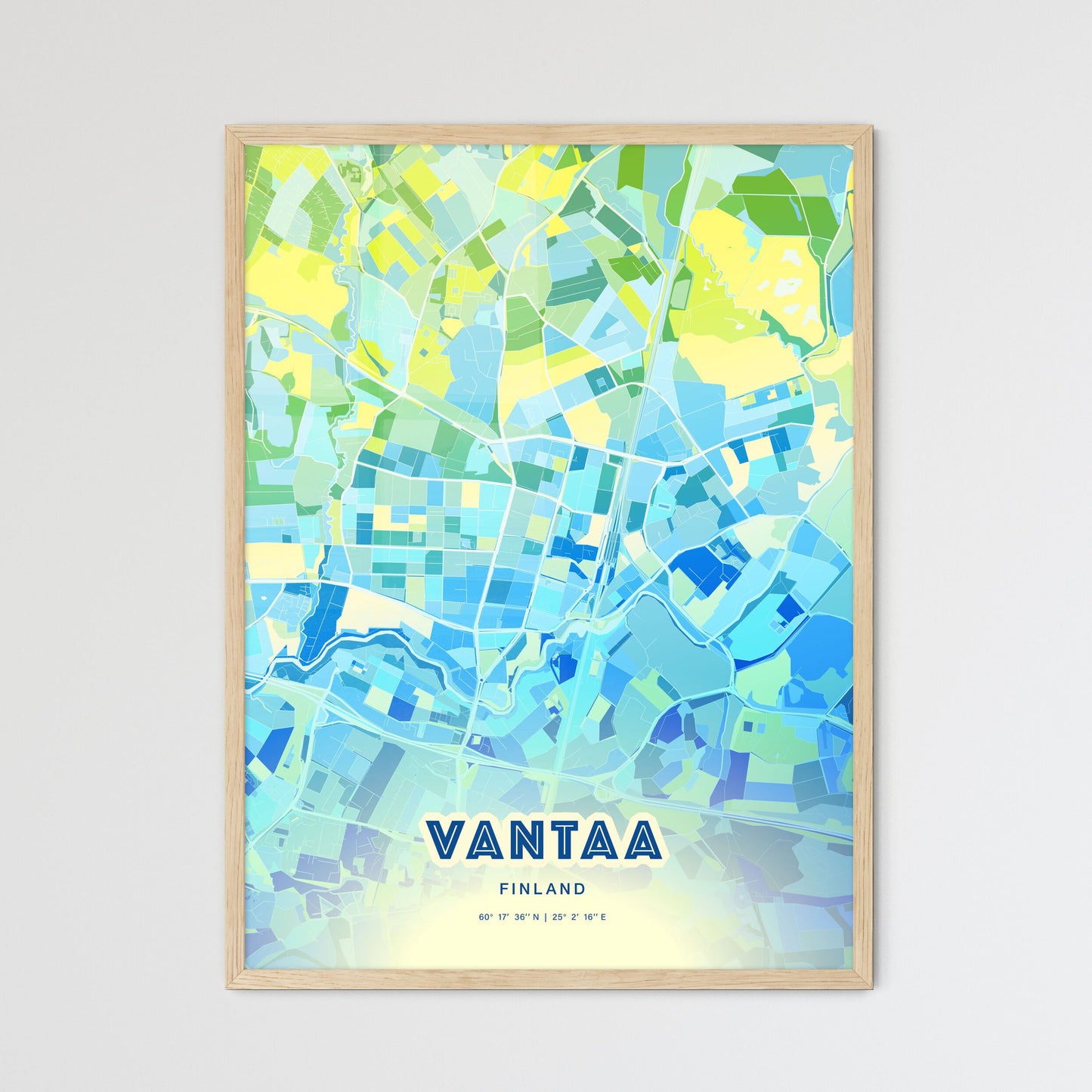 Colorful VANTAA FINLAND Fine Art Map Cool Blue