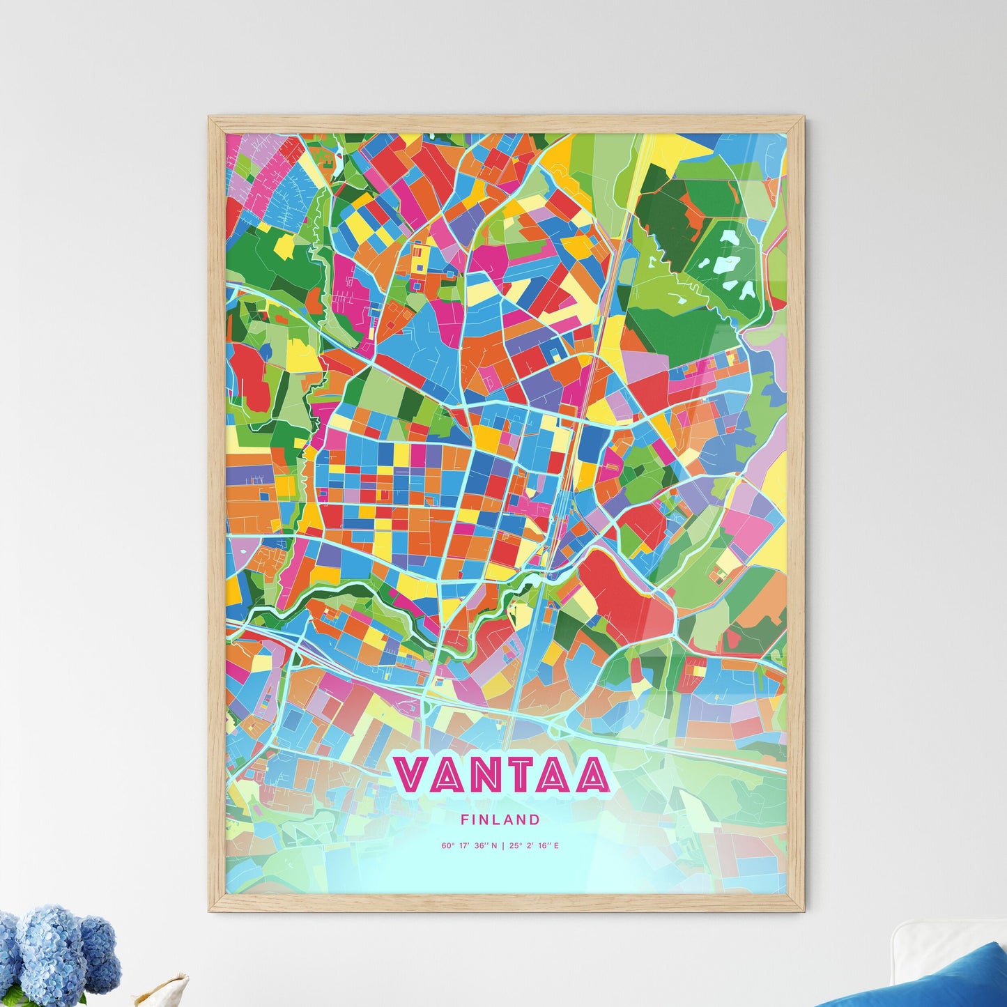 Colorful VANTAA FINLAND Fine Art Map Crazy Colors