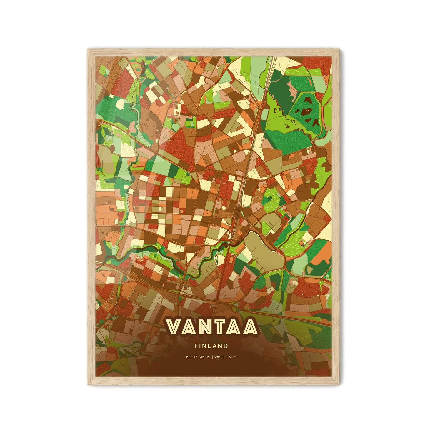 Colorful VANTAA FINLAND Fine Art Map Farmhouse