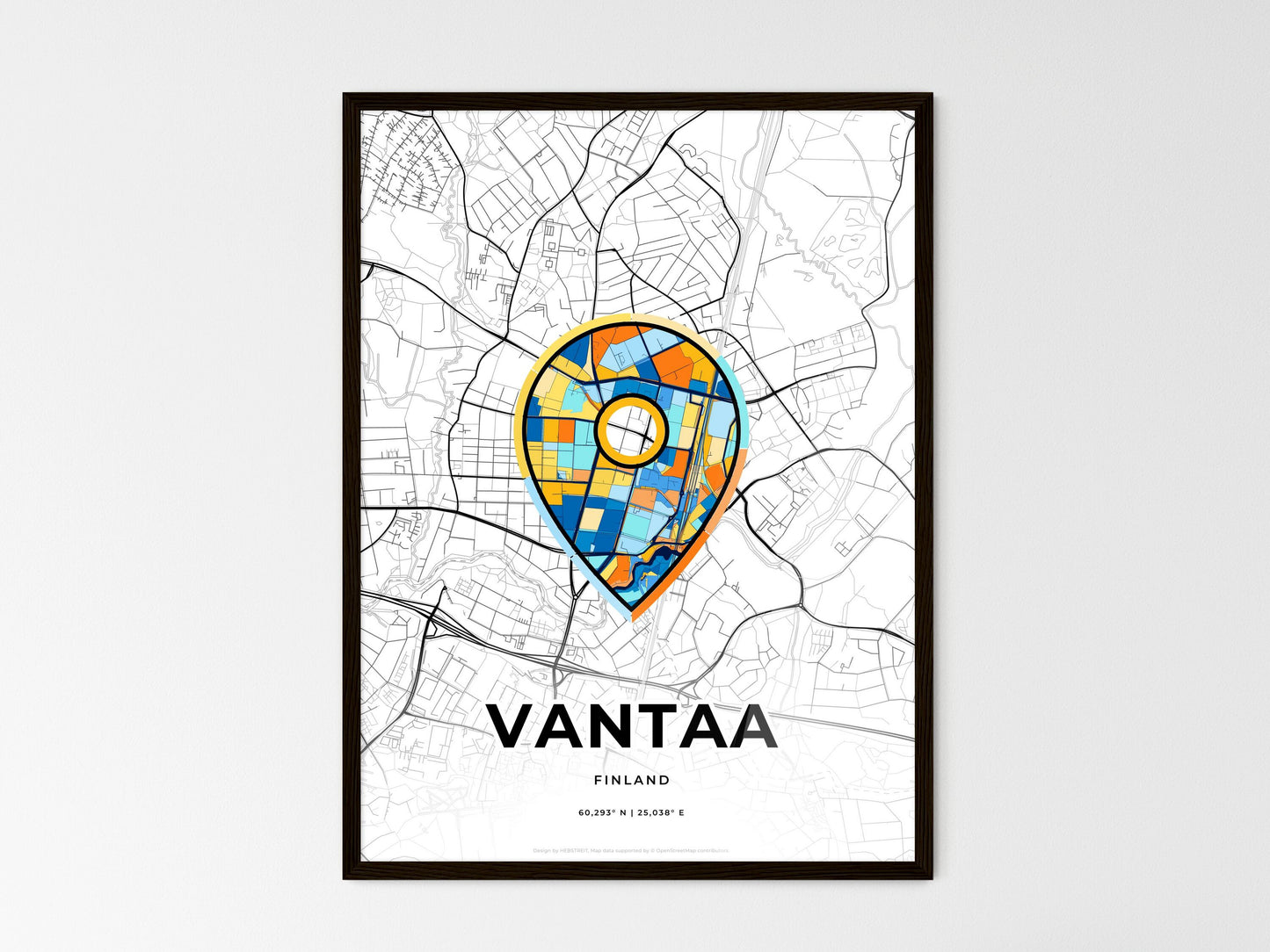 Vantaa Finland wedding art map with pointer icon