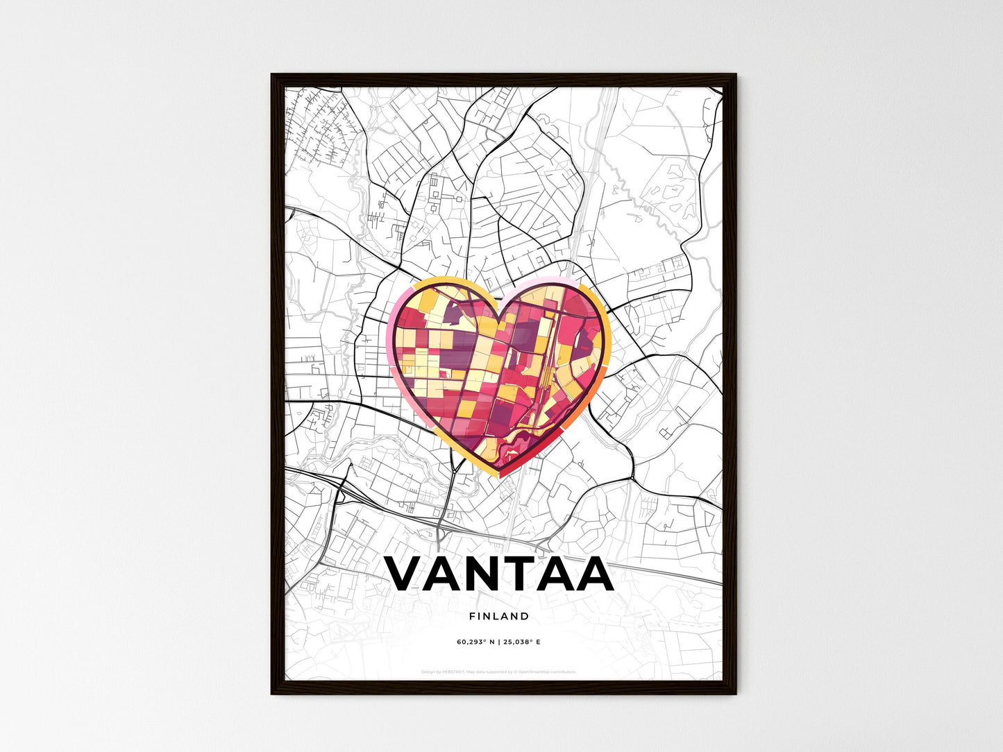 Vantaa Finland wedding art map with heart icon