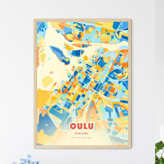 Colorful Oulu Finland Fine Art Map Blue Orange