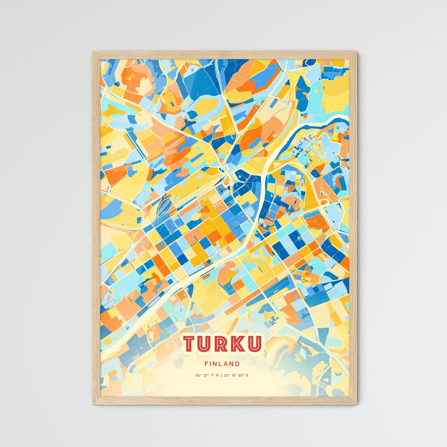 Colorful Turku Finland Fine Art Map Blue Orange