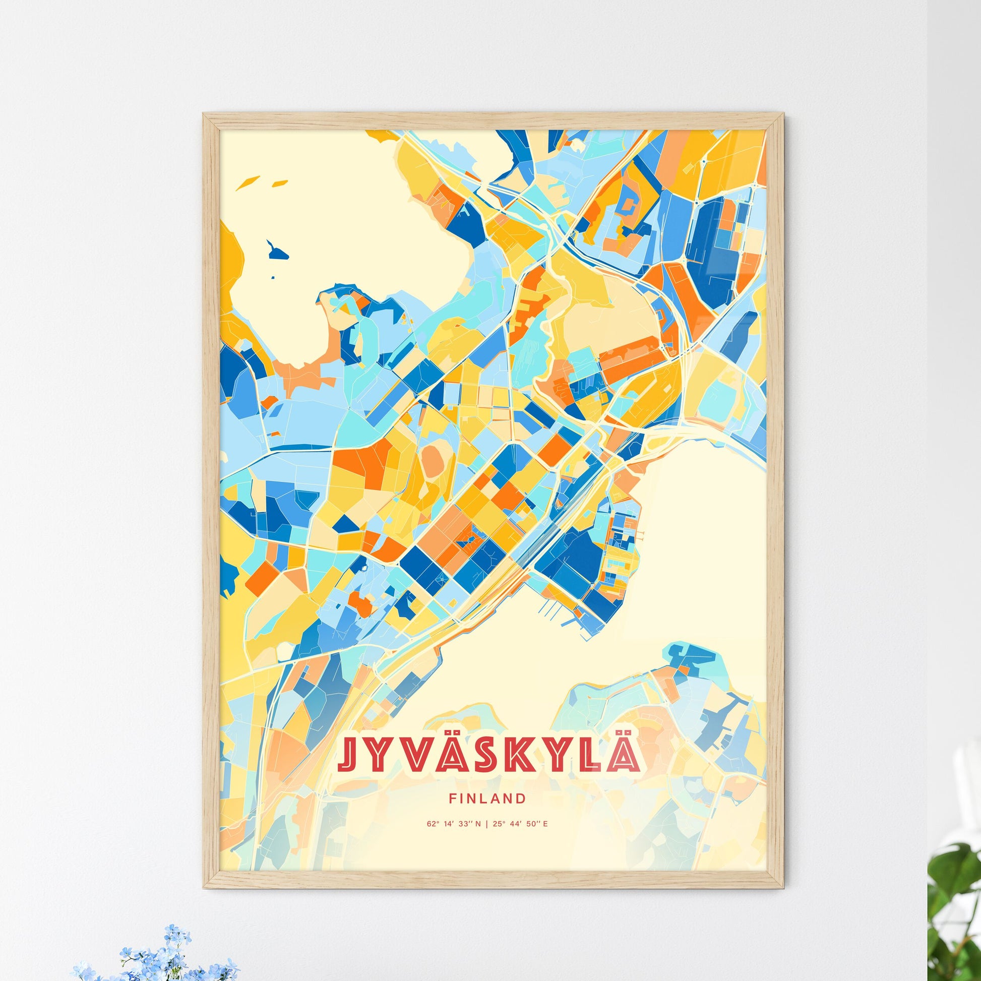 Colorful JYVÄSKYLÄ FINLAND Fine Art Map Blue Orange