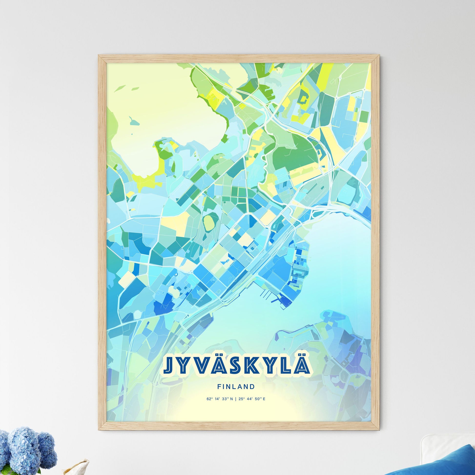 Colorful JYVÄSKYLÄ FINLAND Fine Art Map Cool Blue