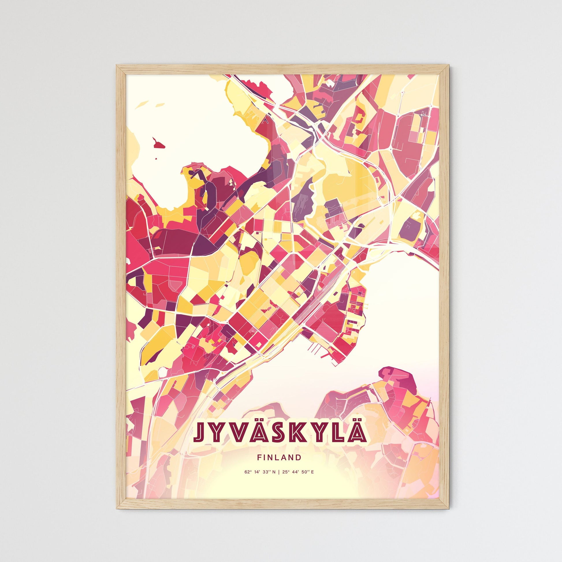 Colorful JYVÄSKYLÄ FINLAND Fine Art Map Hot Red