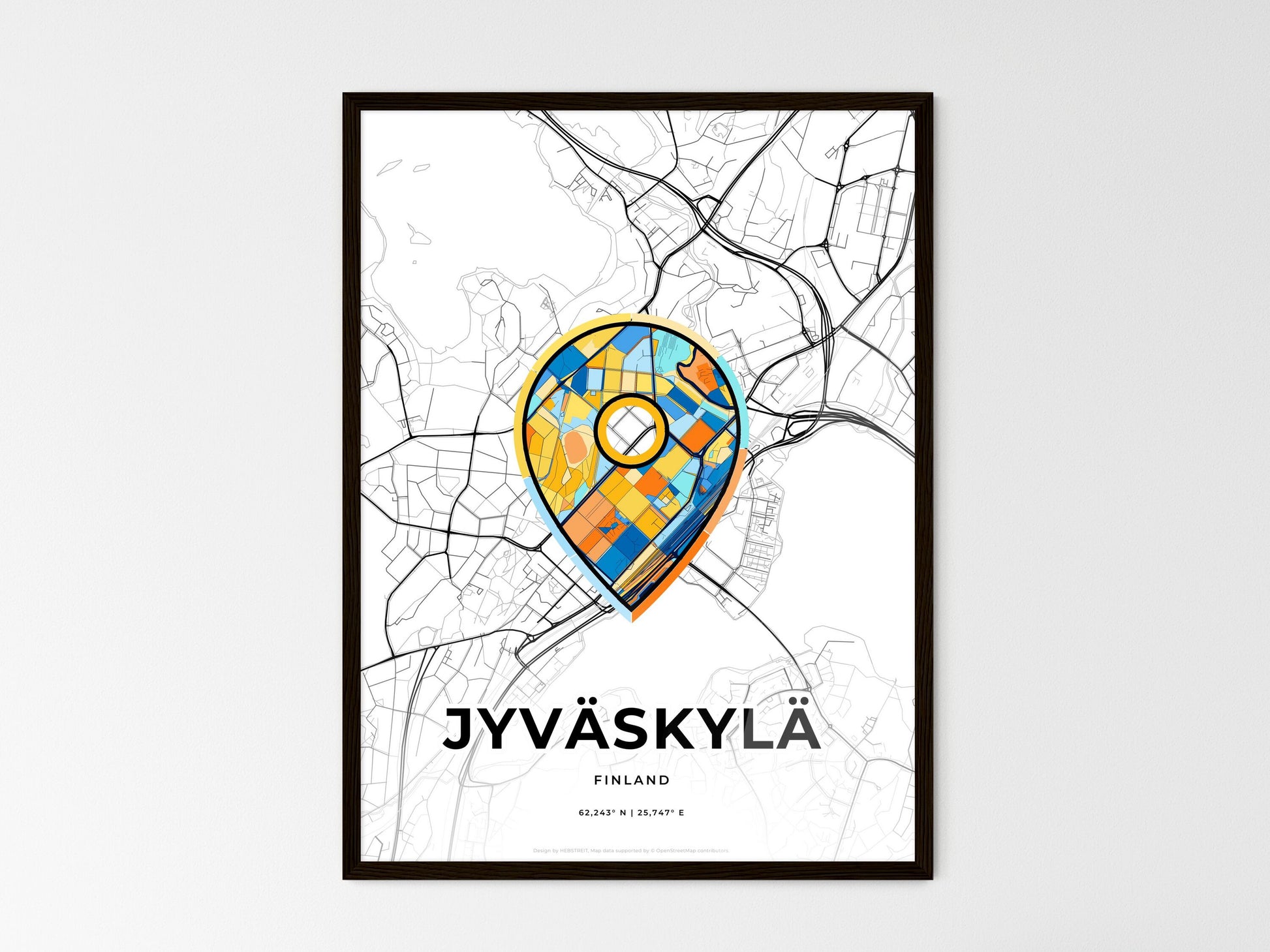 Jyväskylä Finland wedding art map with pointer icon