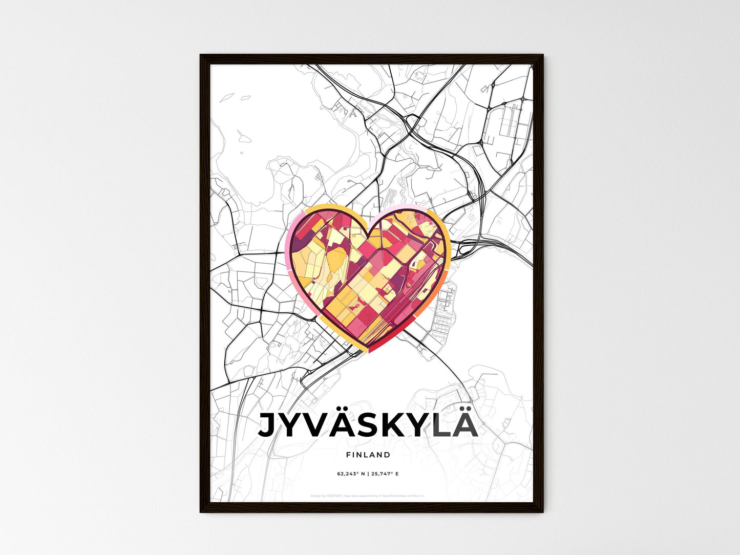 Jyväskylä Finland wedding art map with heart icon