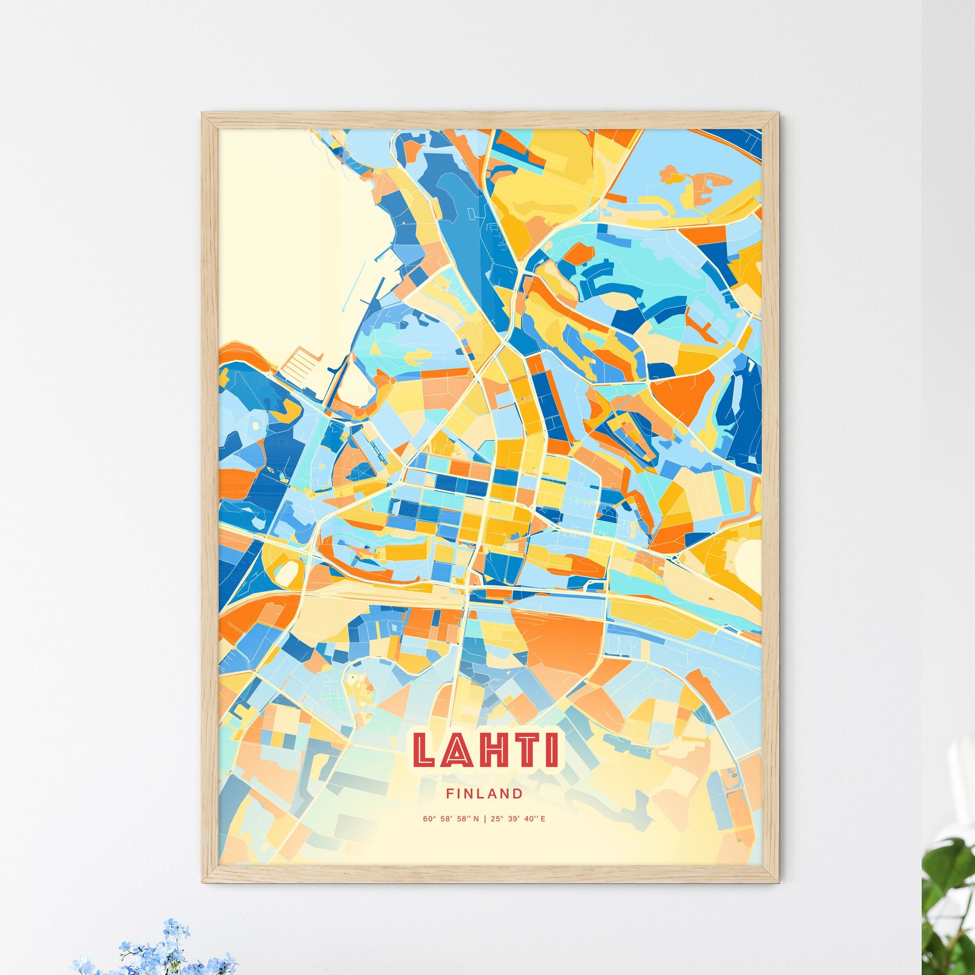 Colorful LAHTI FINLAND Fine Art Map Blue Orange