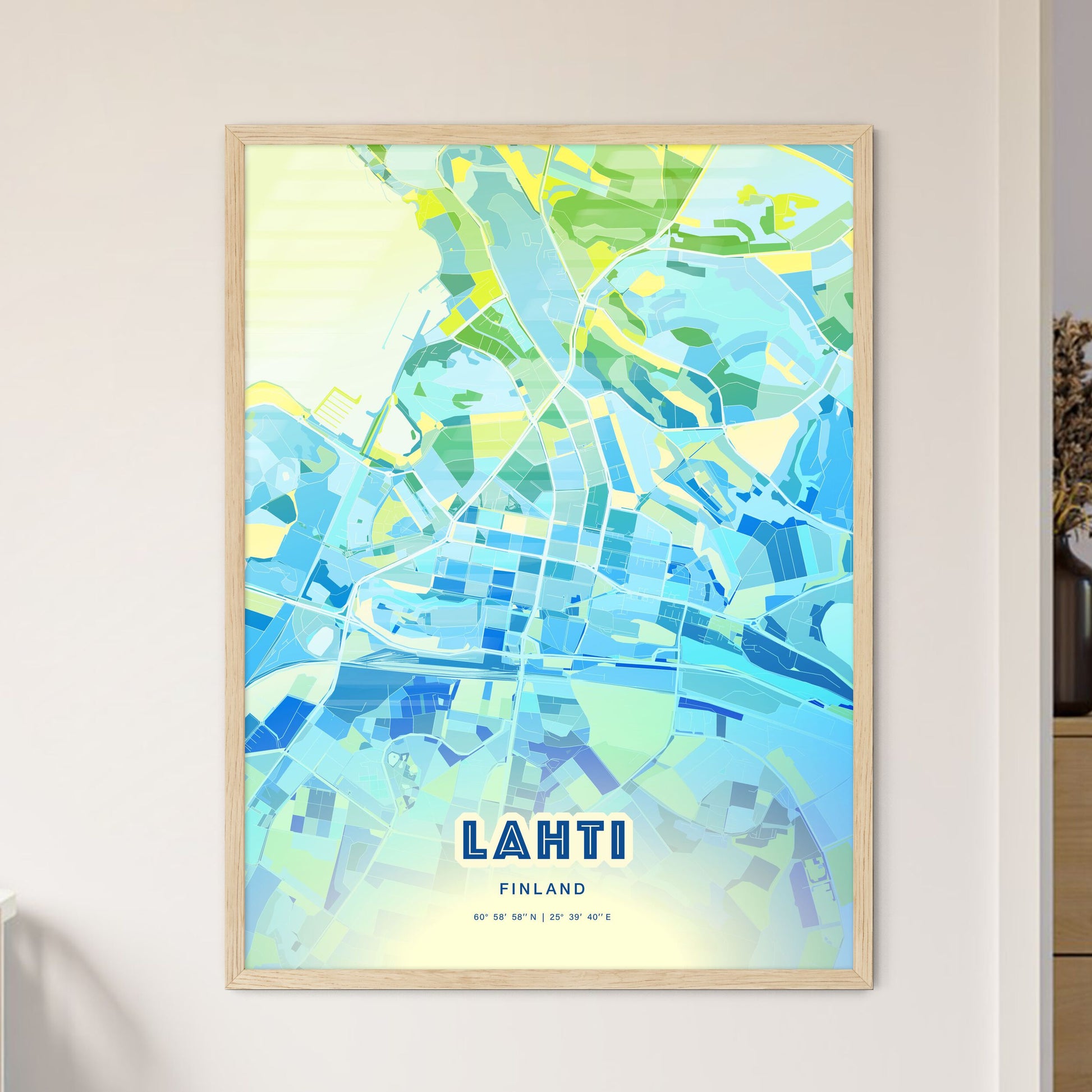 Colorful LAHTI FINLAND Fine Art Map Cool Blue