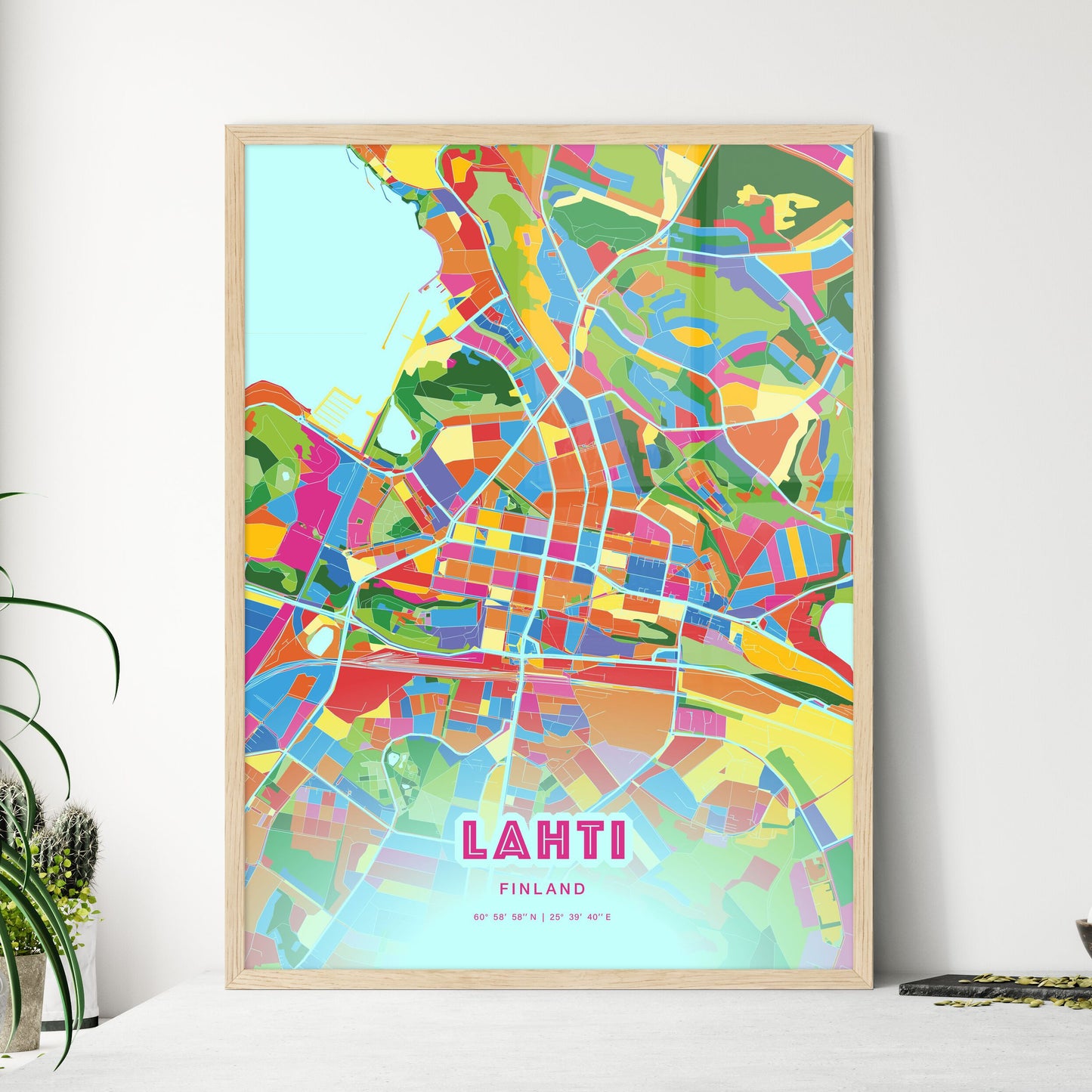 Colorful LAHTI FINLAND Fine Art Map Crazy Colors