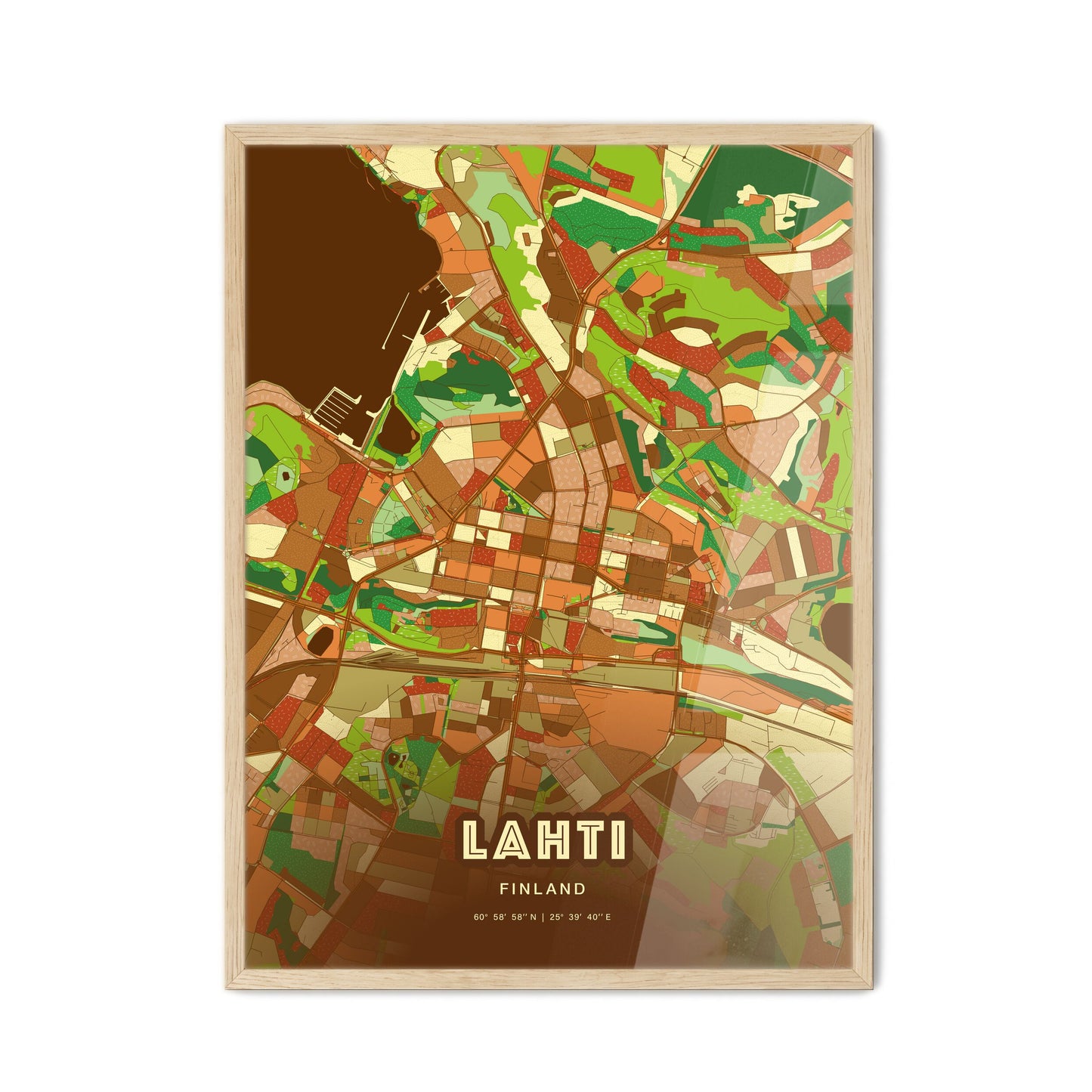 Colorful LAHTI FINLAND Fine Art Map Farmhouse