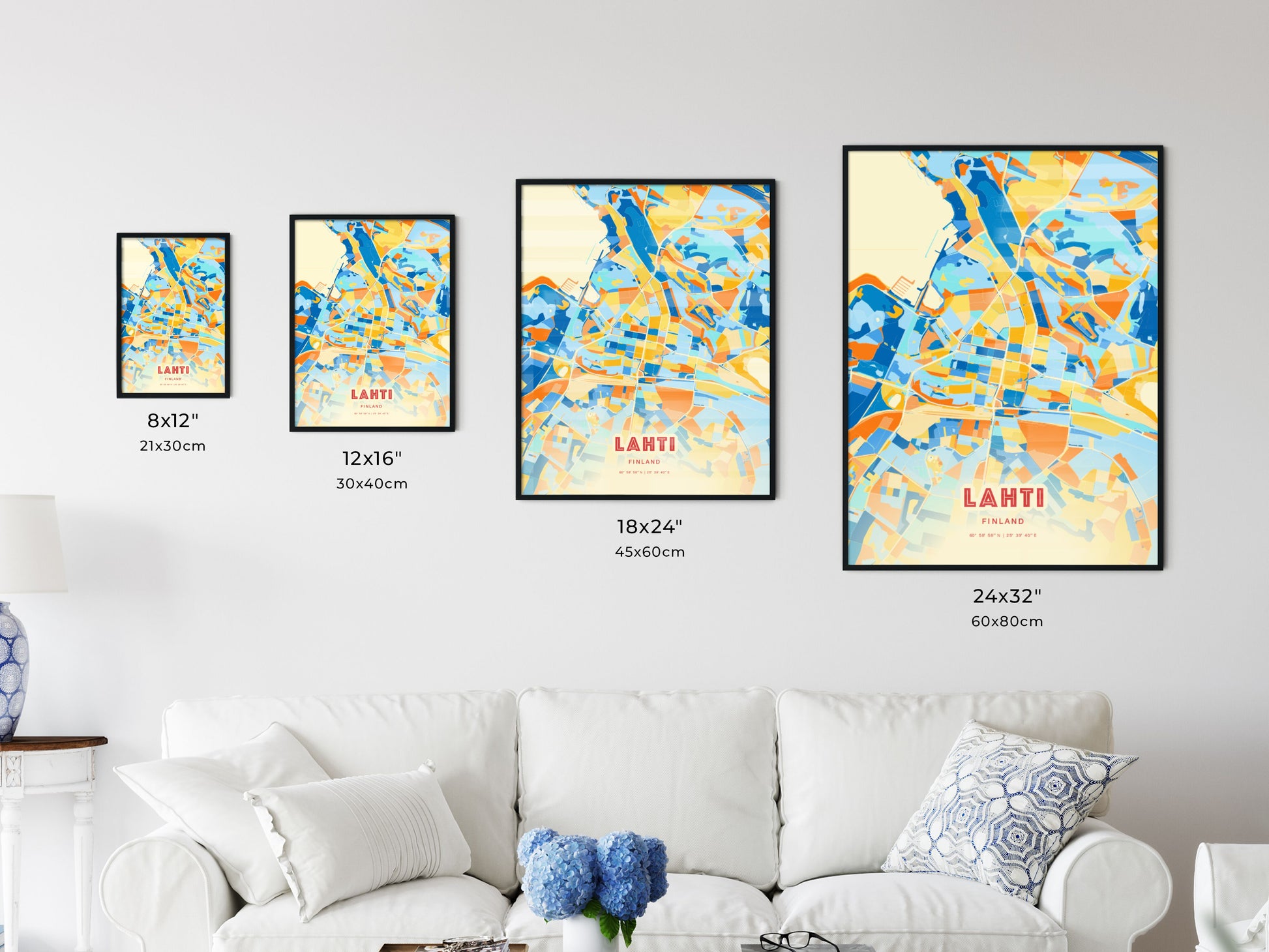 Colorful LAHTI FINLAND Fine Art Map Blue Orange