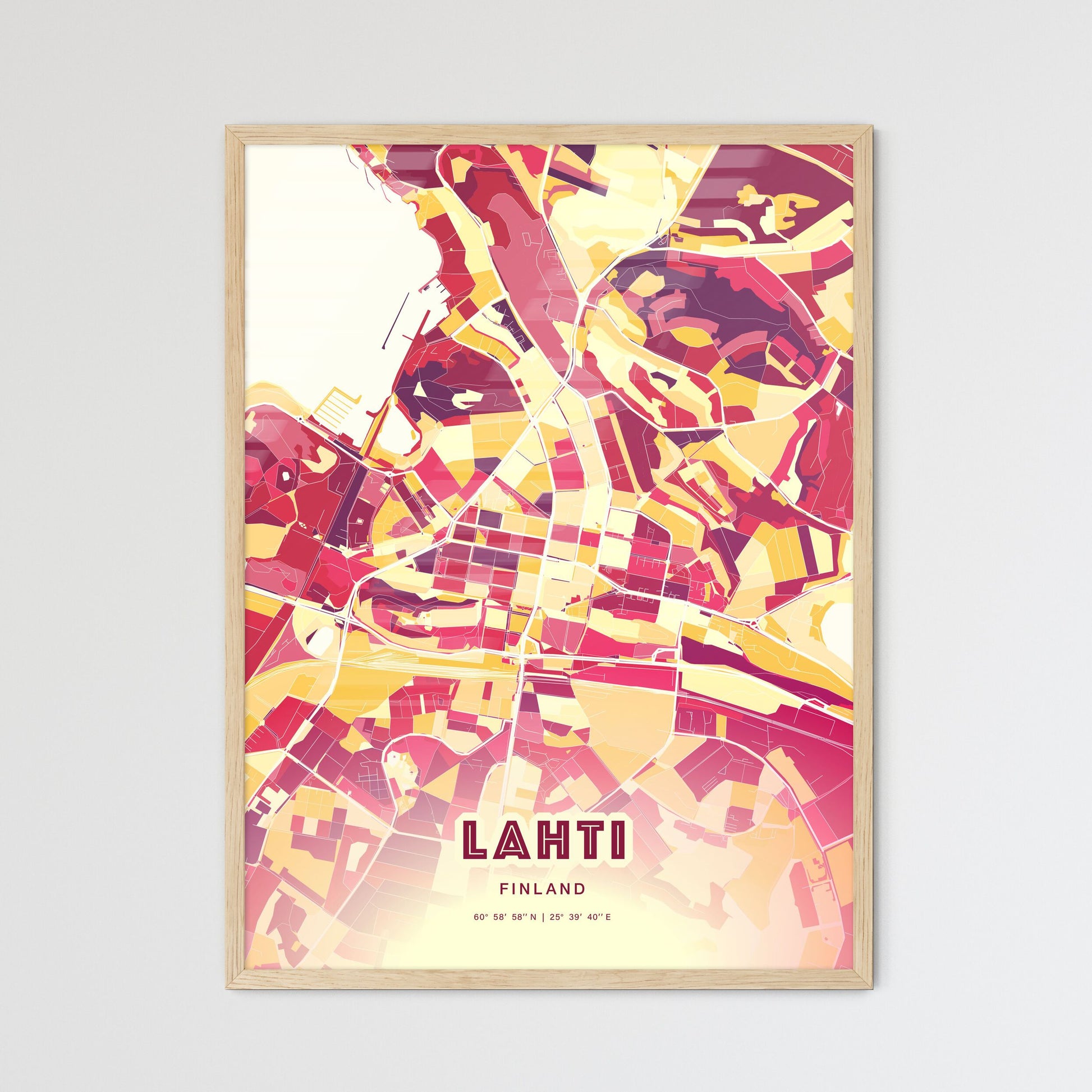 Colorful LAHTI FINLAND Fine Art Map Hot Red